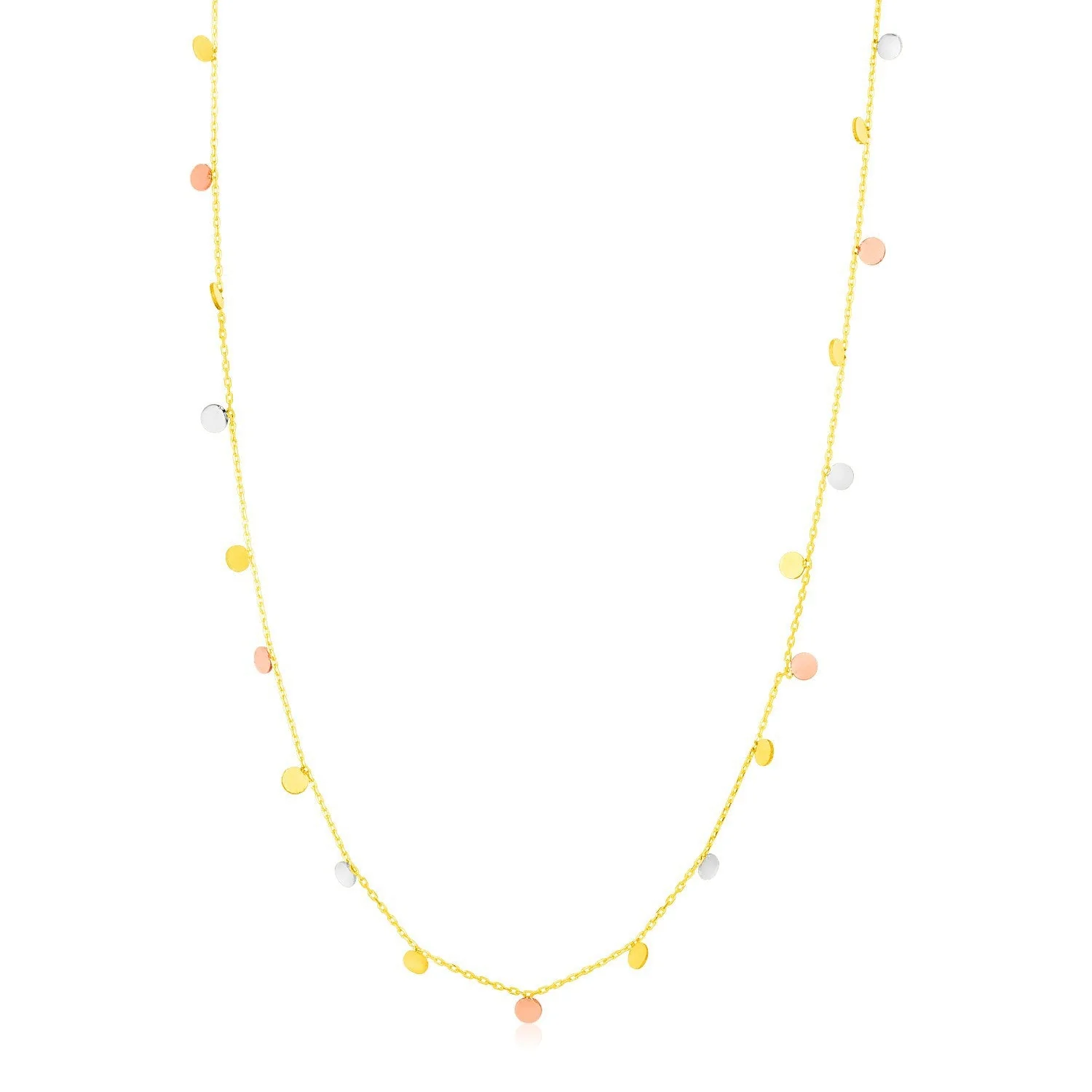 14K Tri Color Necklace with Dangling Circles - Image 3