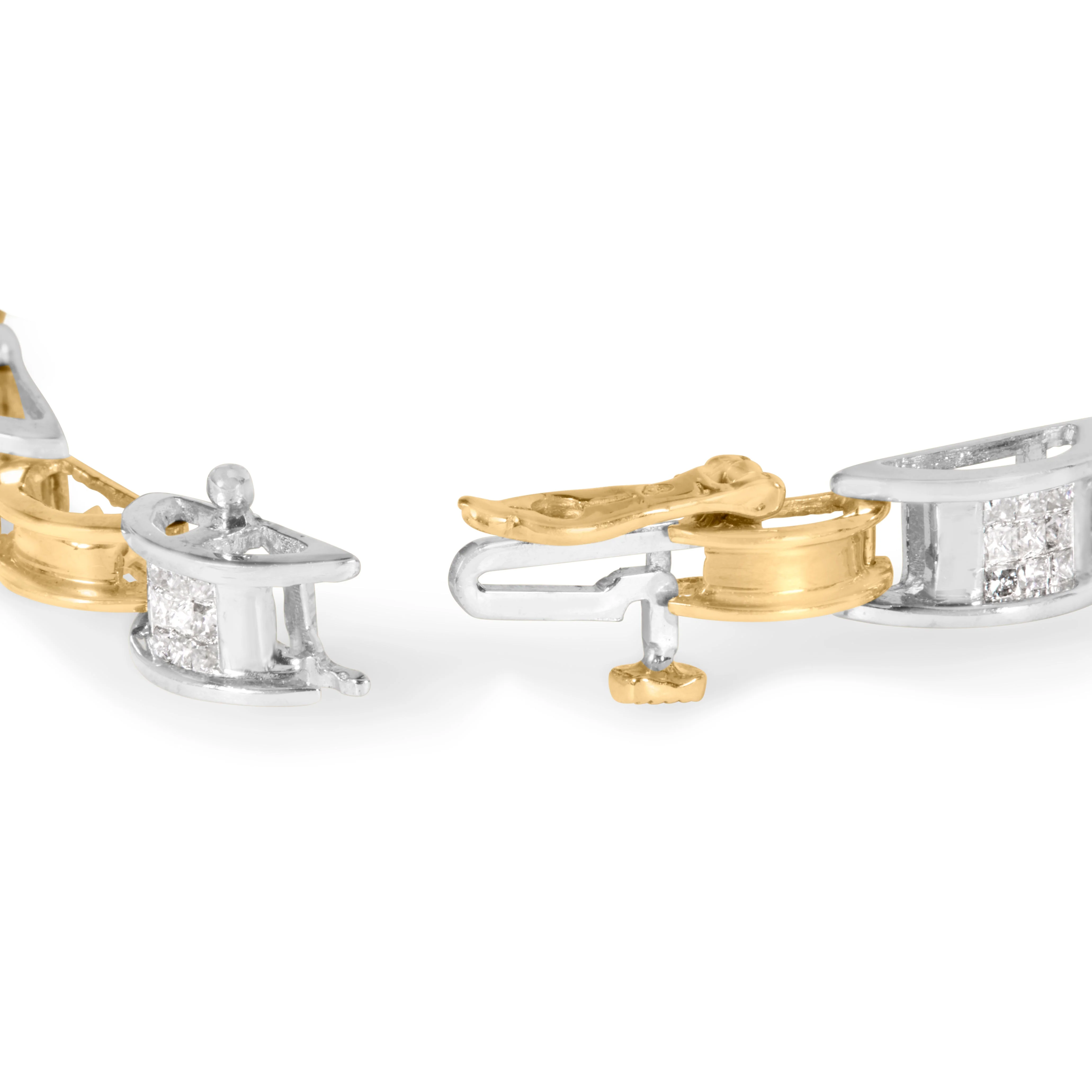 14K Two-Tone Gold 1.00 Cttw Princess-Cut Diamond Chain Link 7" Bracelet (H-I Color, SI1-SI2 Clarity) - Image 2