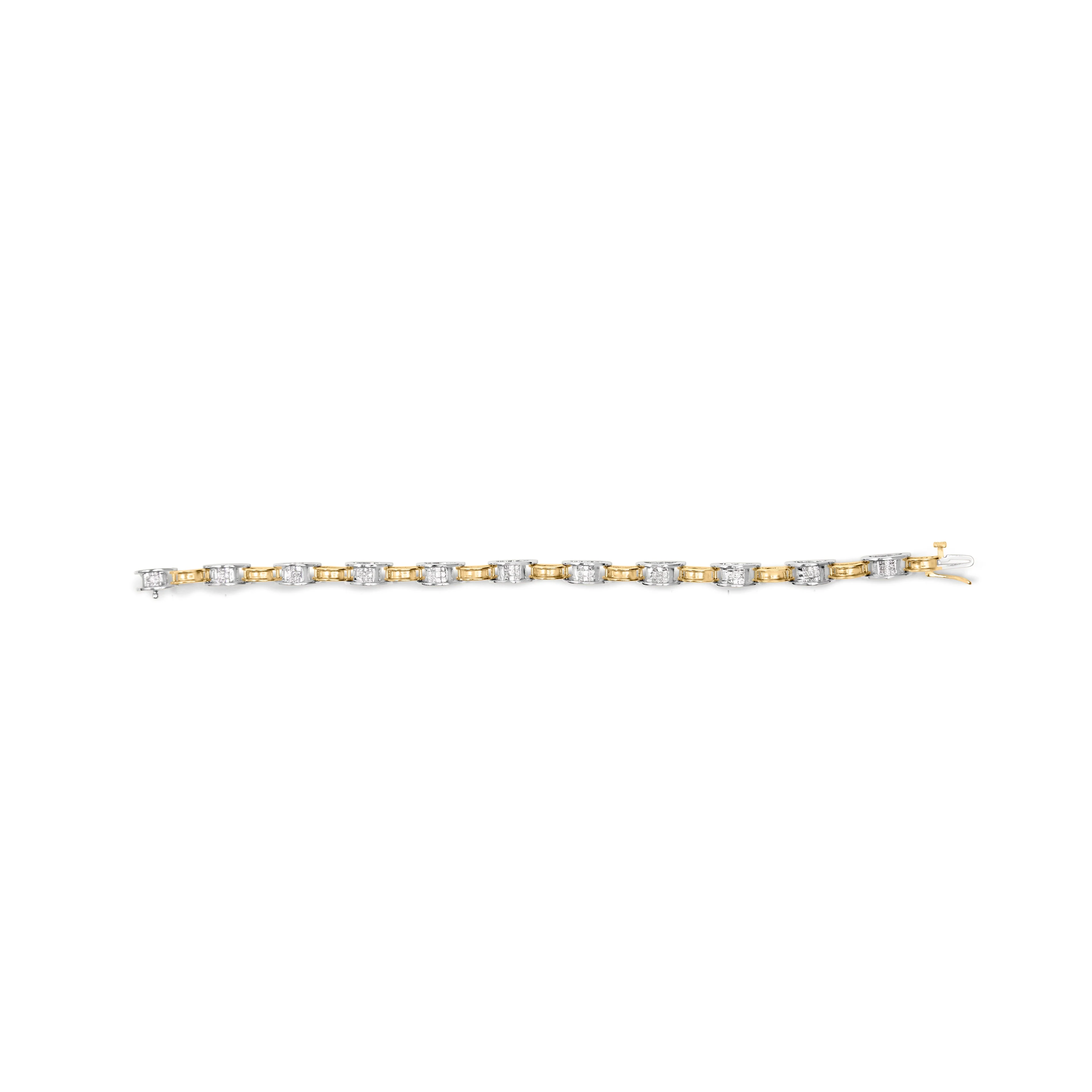 14K Two-Tone Gold 1.00 Cttw Princess-Cut Diamond Chain Link 7" Bracelet (H-I Color, SI1-SI2 Clarity) - Image 3