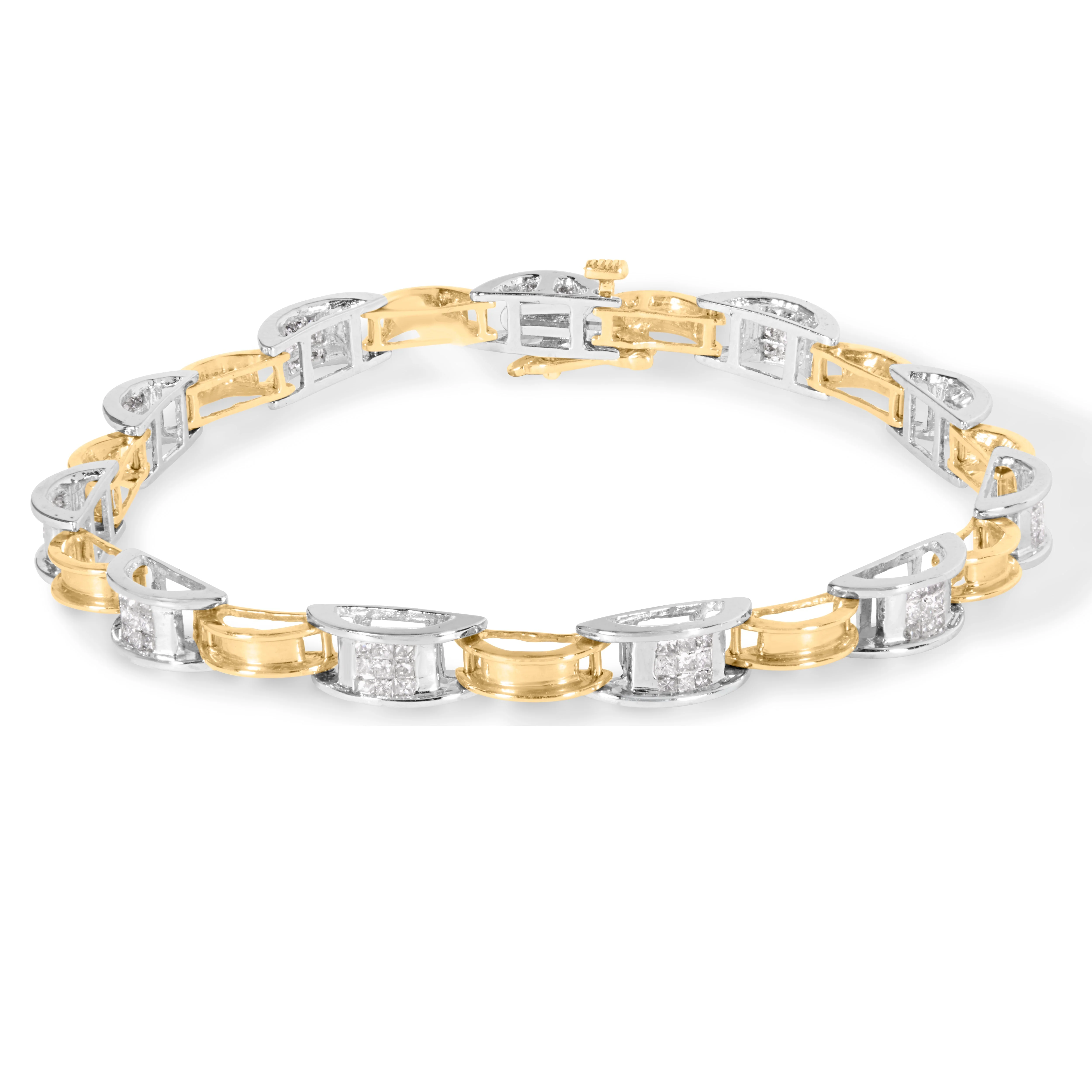 14K Two-Tone Gold 1.00 Cttw Princess-Cut Diamond Chain Link 7" Bracelet (H-I Color, SI1-SI2 Clarity) - Image 6