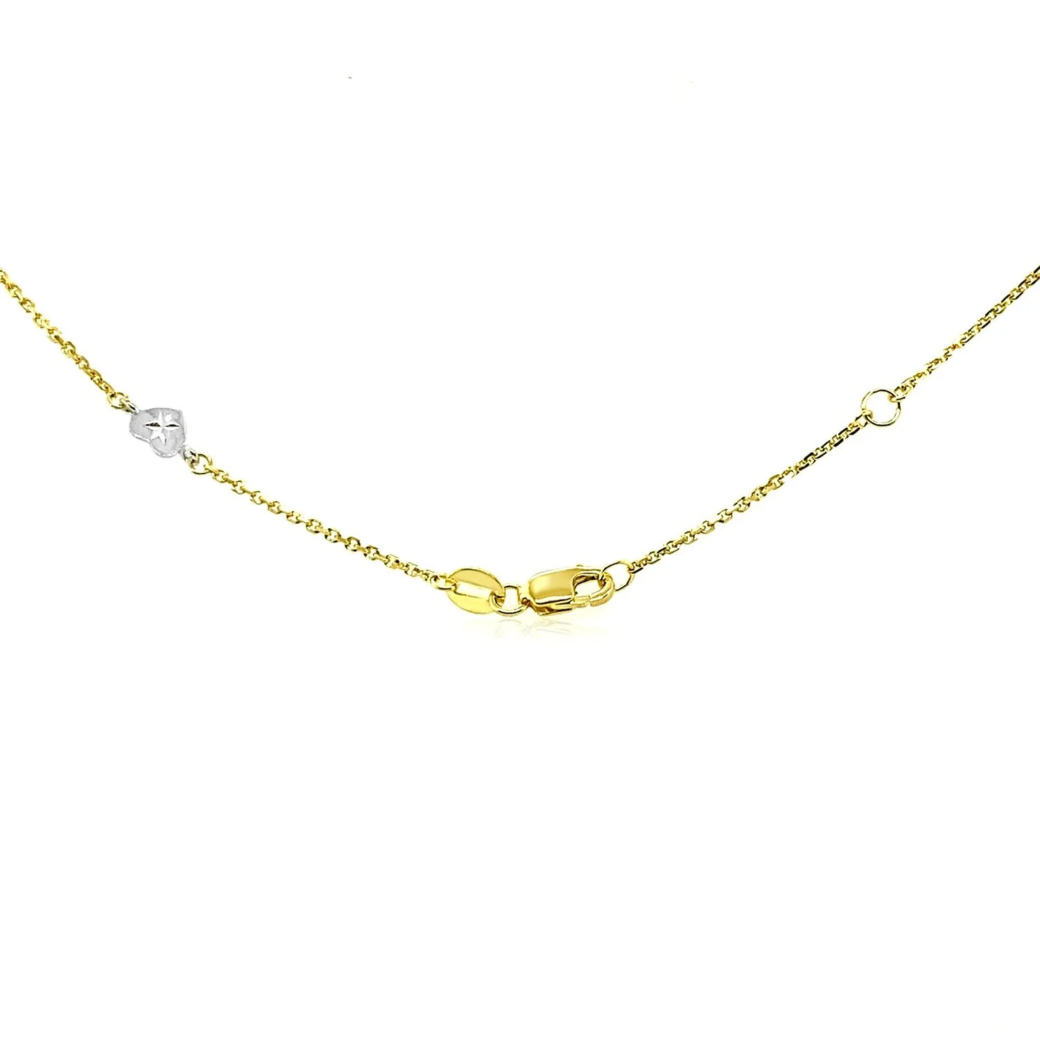14k Two Tone Gold Anklet with Diamond Cut Heart Style Stations - Image 7