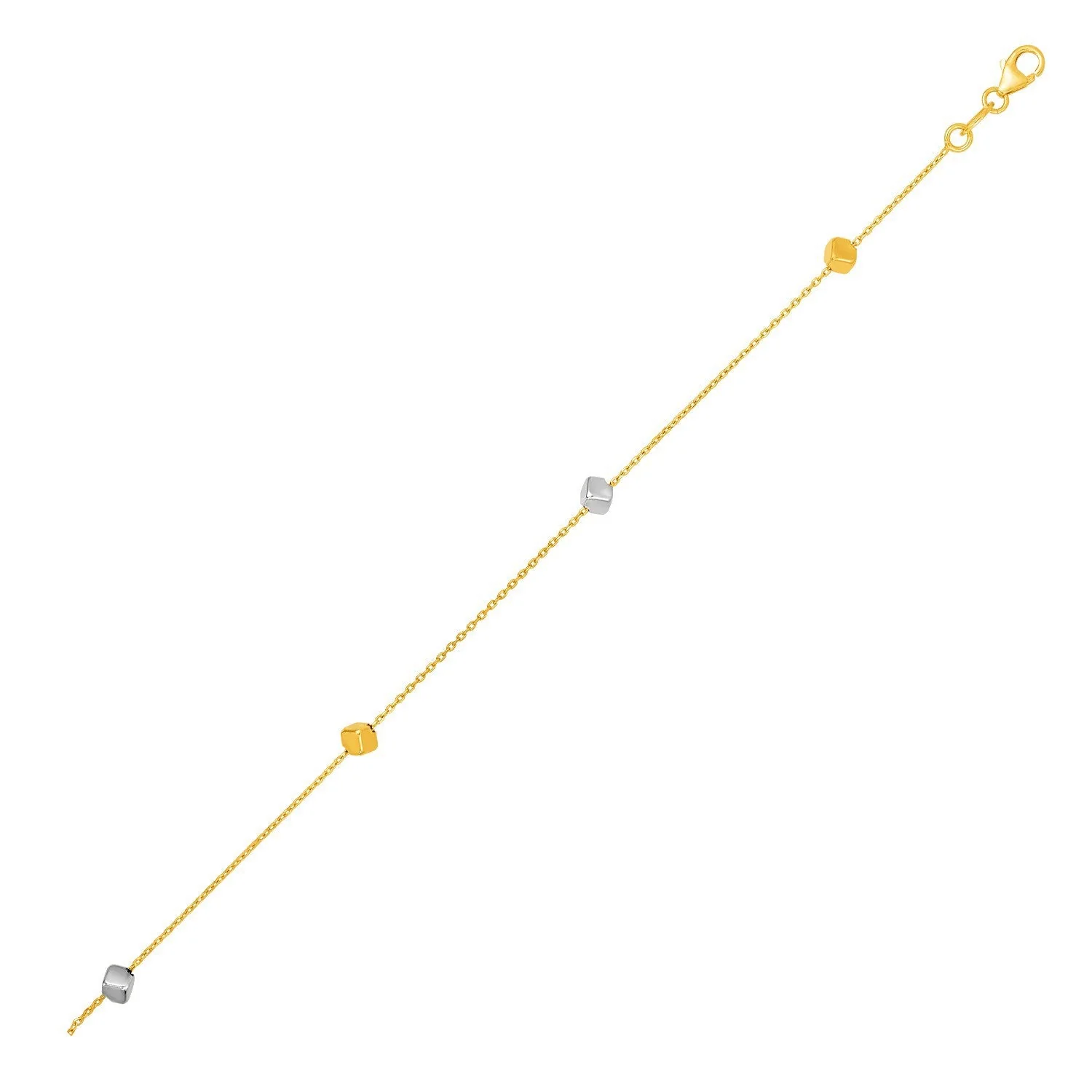 14k Two Tone Gold Bracelet with Polished Cubes - Image 2