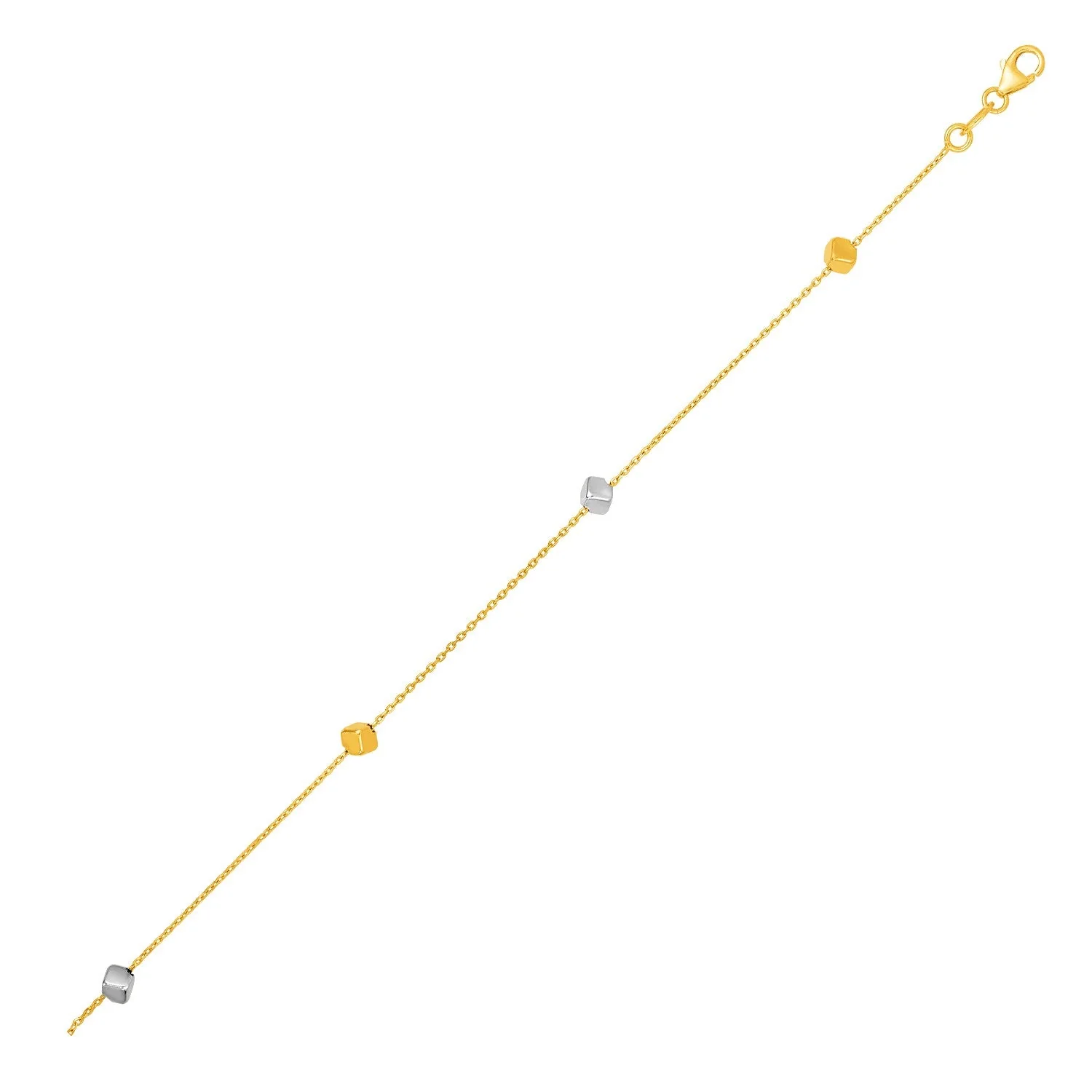 14k Two Tone Gold Bracelet with Polished Cubes - Image 3