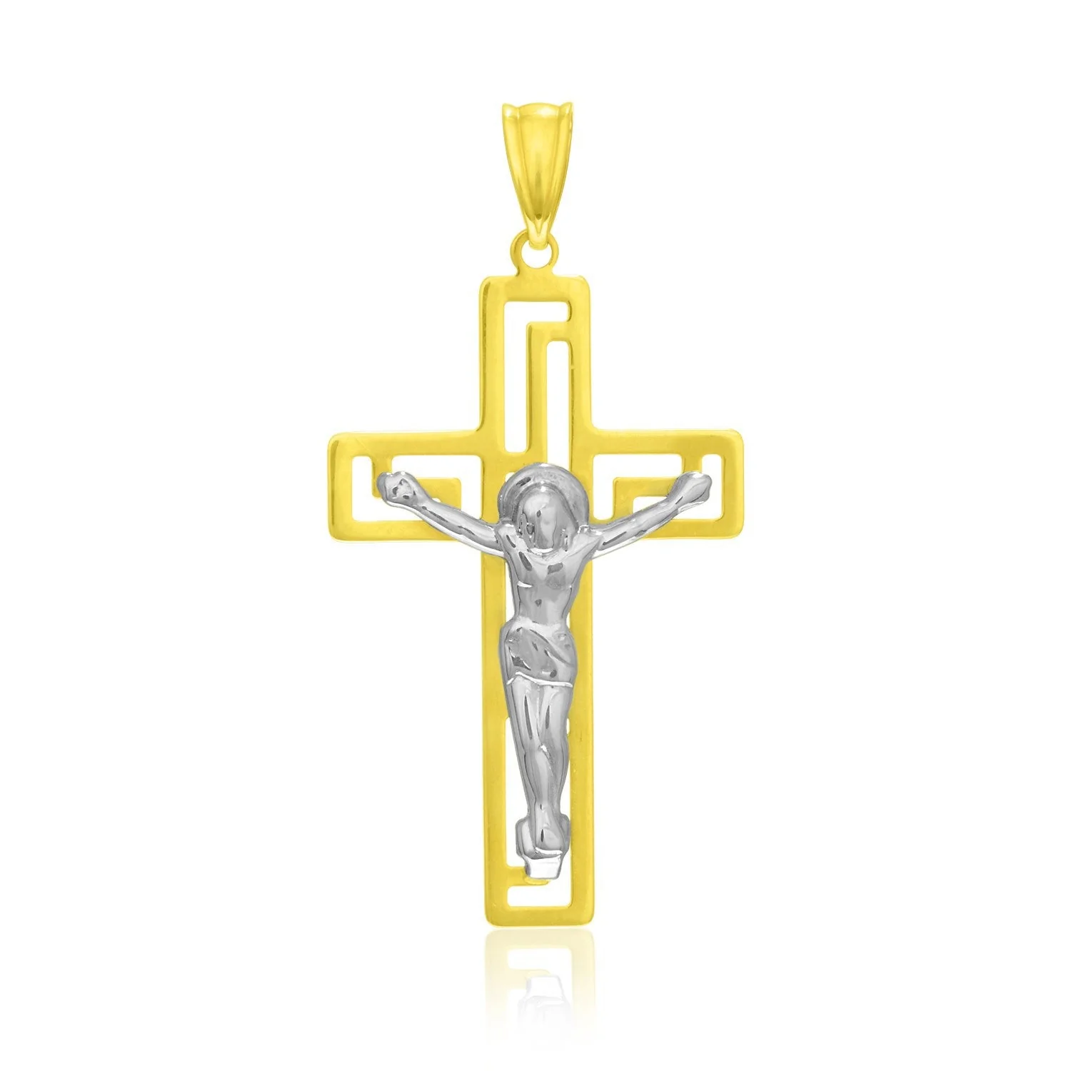 14k Two-Tone Gold Cross with Figure Pendant - Image 2