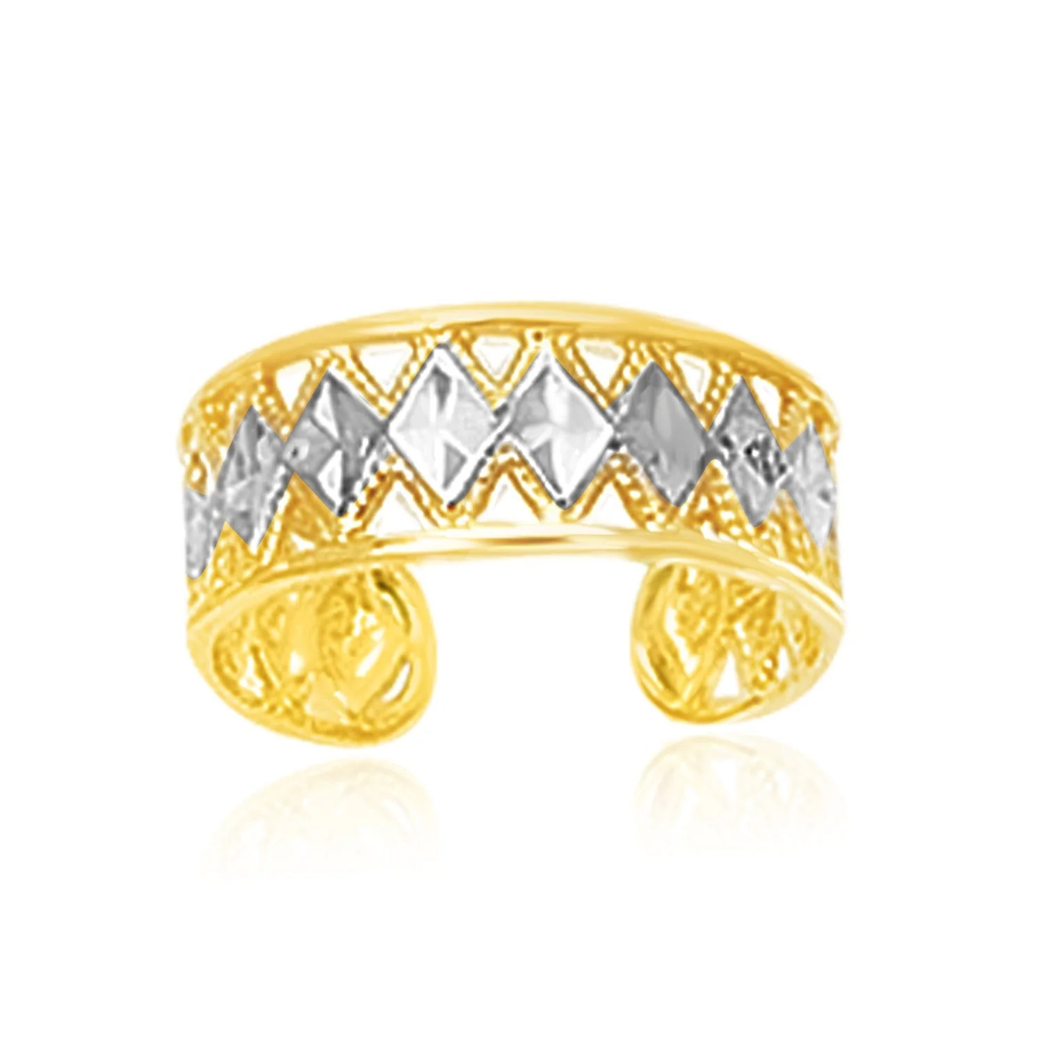 14k Two-Tone Gold Cuff Type Cut-Out Toe Ring with Diamond Design - Image 4