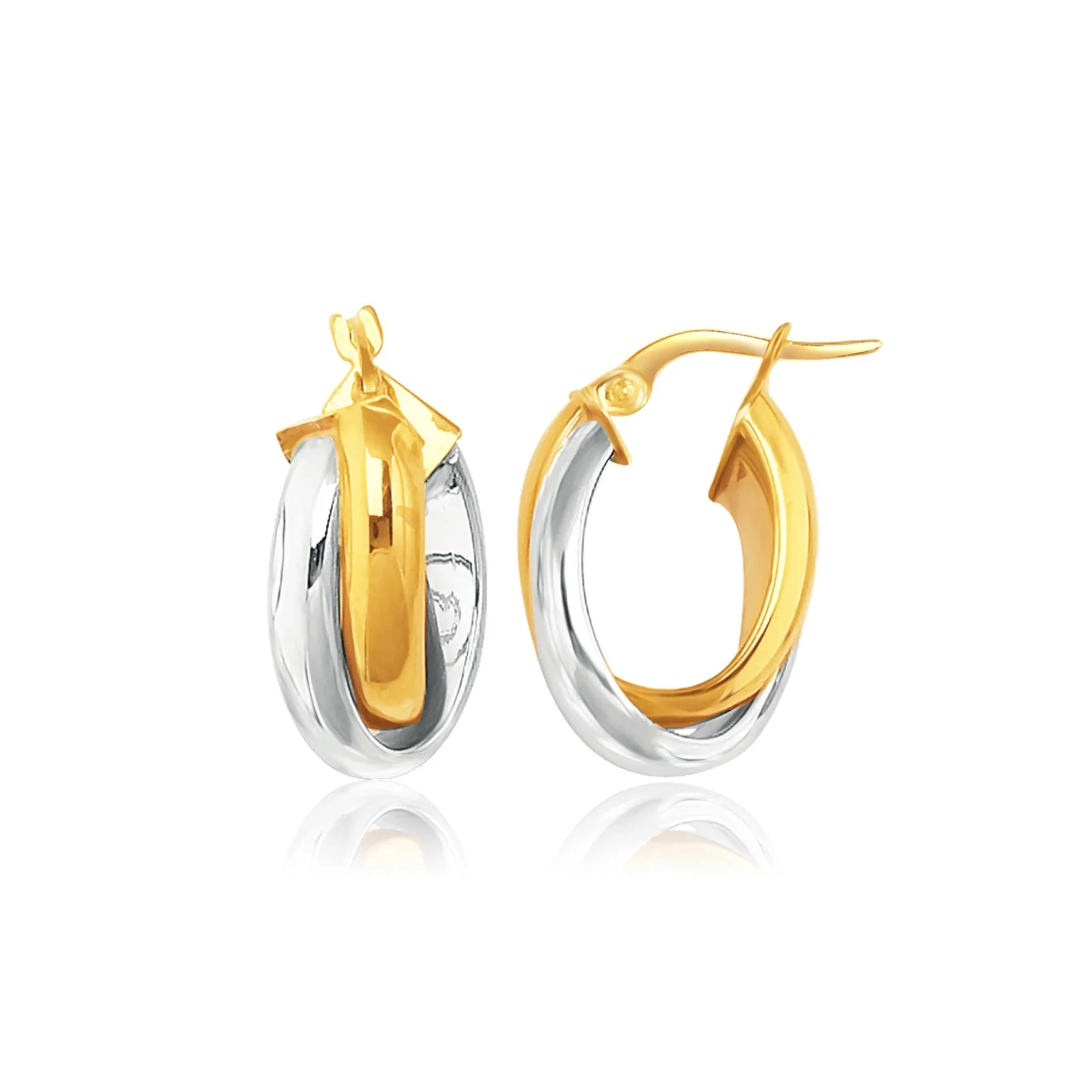 14k Two-Tone Gold Double Row Intertwined Oval Hoop Earrings - Image 2