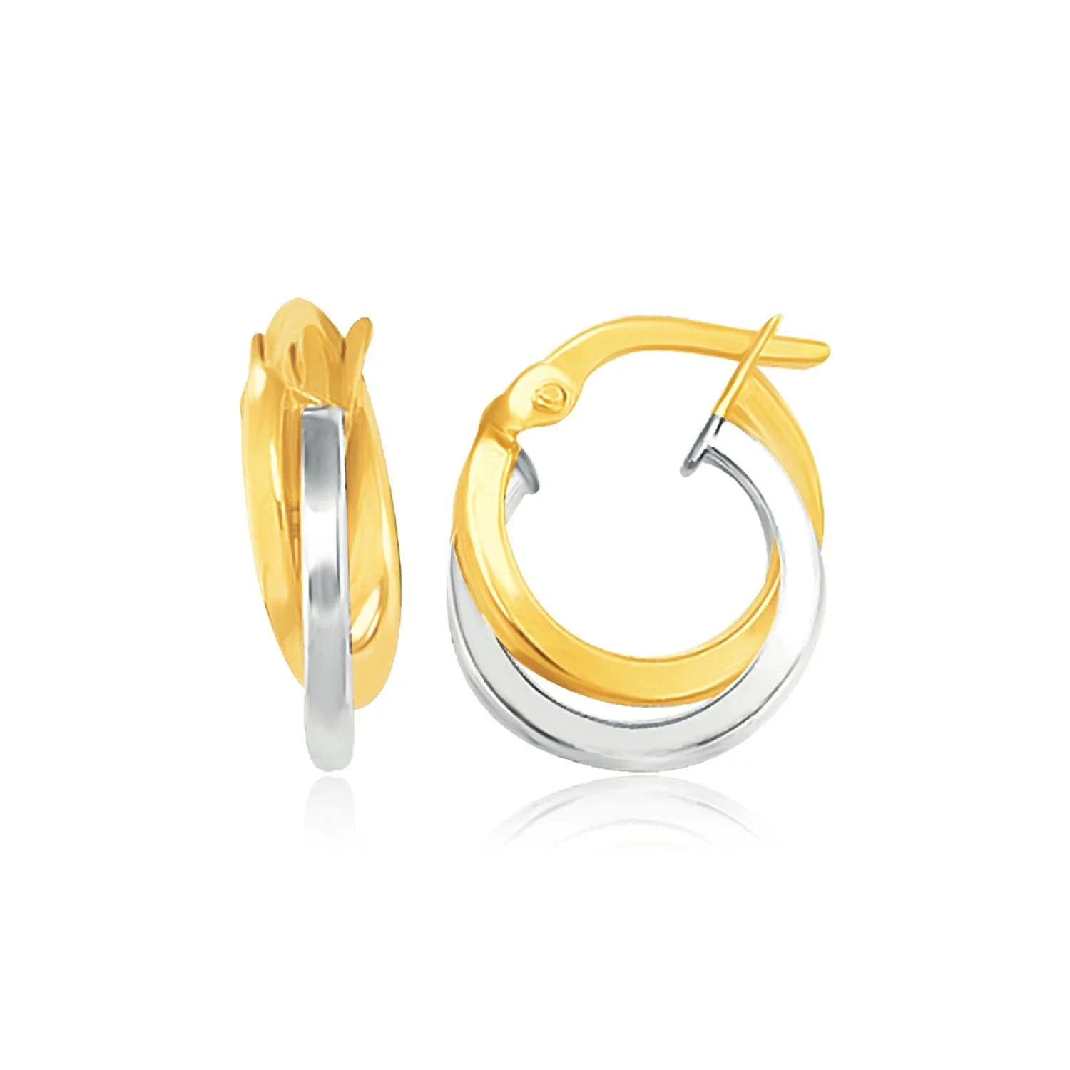 14k Two Tone Gold Earrings in Double Round Hoop Style - Image 2