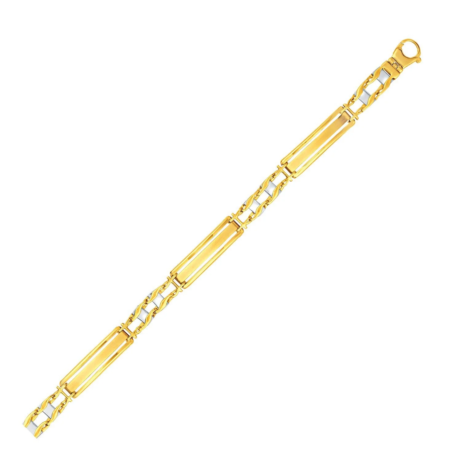 14k Two-Tone Gold Fancy Bar Style Men's Bracelet with Curved Connectors - Image 3