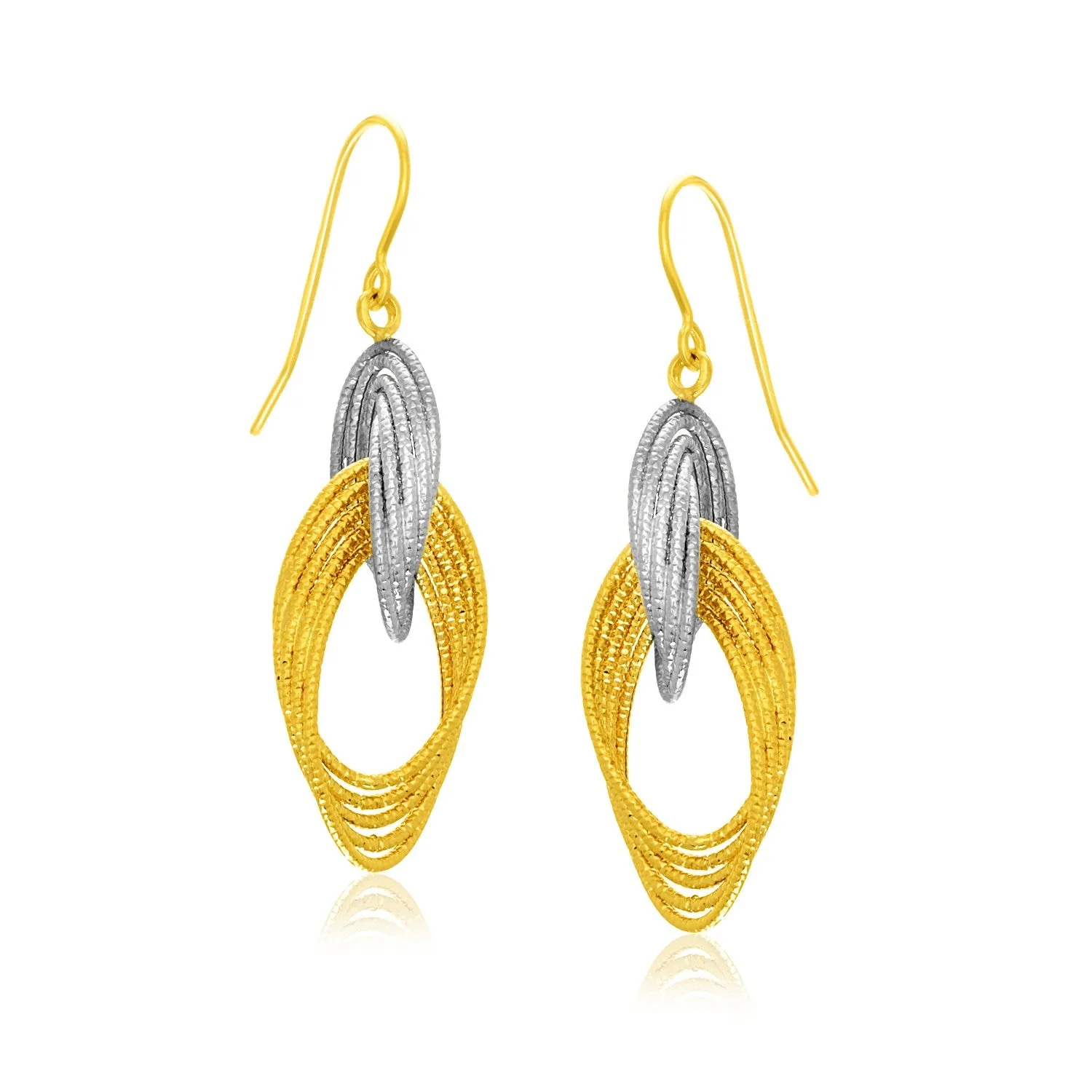 14k Two-Tone Gold Interlaced Multiple Row Earrings - Image 2