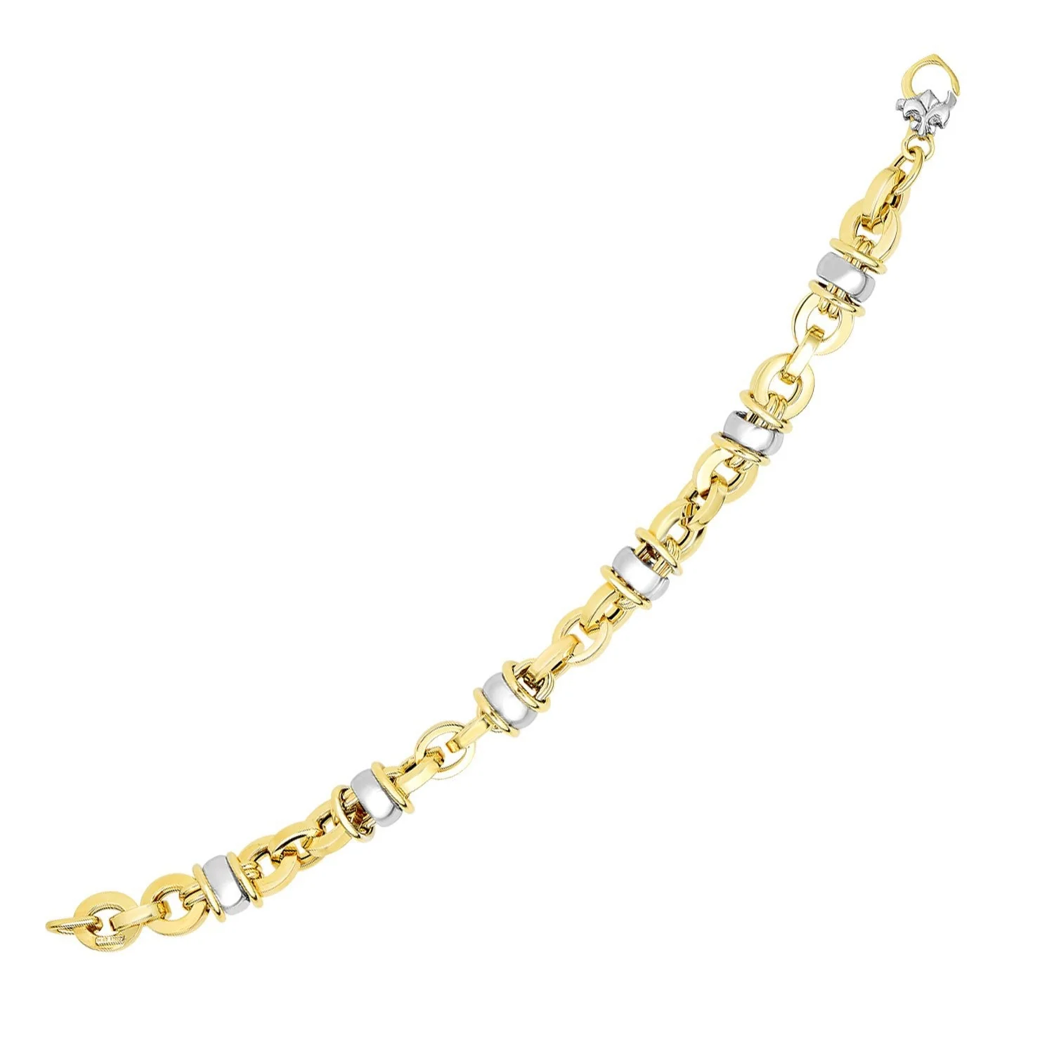 14k Two-Tone Gold Oval Bracelet with Barrel Bead Connectors - Image 2