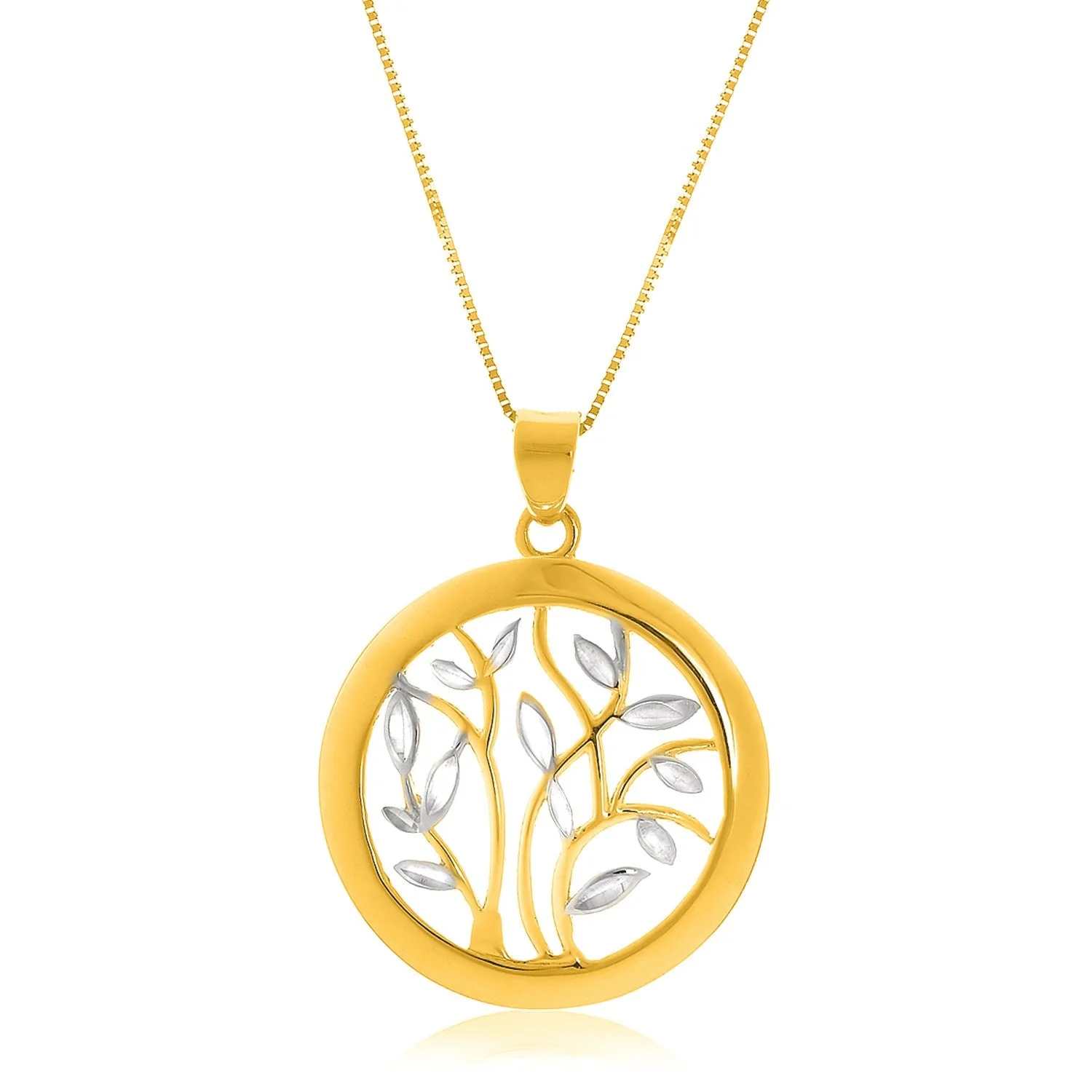 14k Two-Tone Gold Pendant with an Open Round Tree Design - Image 3