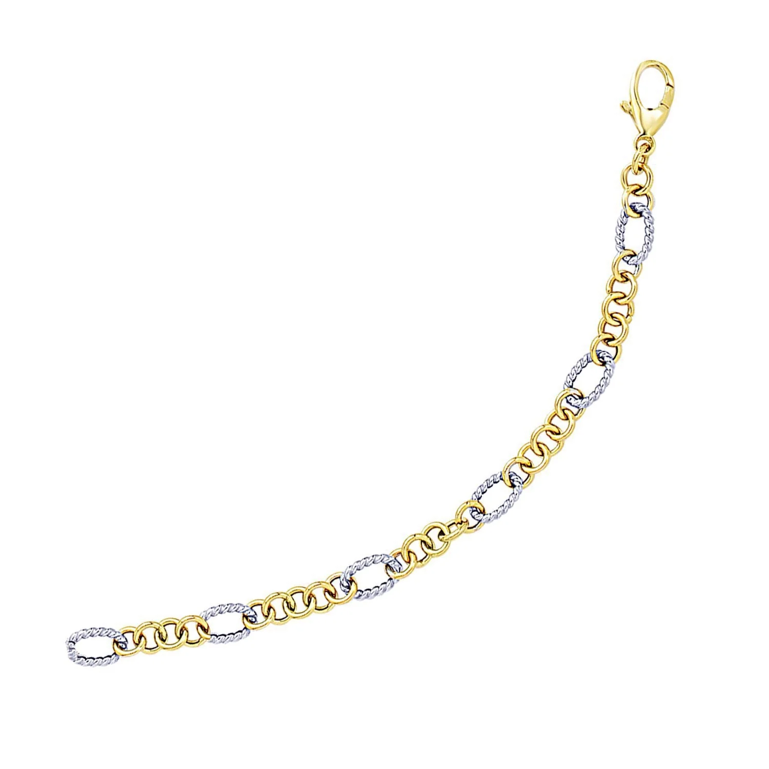 14k Two-Tone Gold Rope Motif Oval and Round Link Chain Bracelet - Image 4