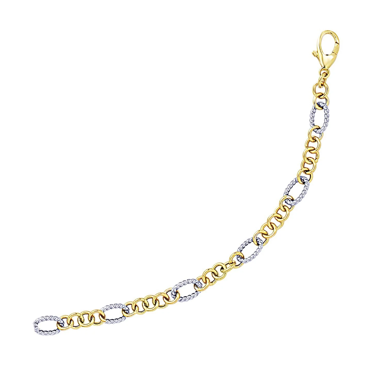 14k Two-Tone Gold Rope Motif Oval and Round Link Chain Bracelet - Image 5