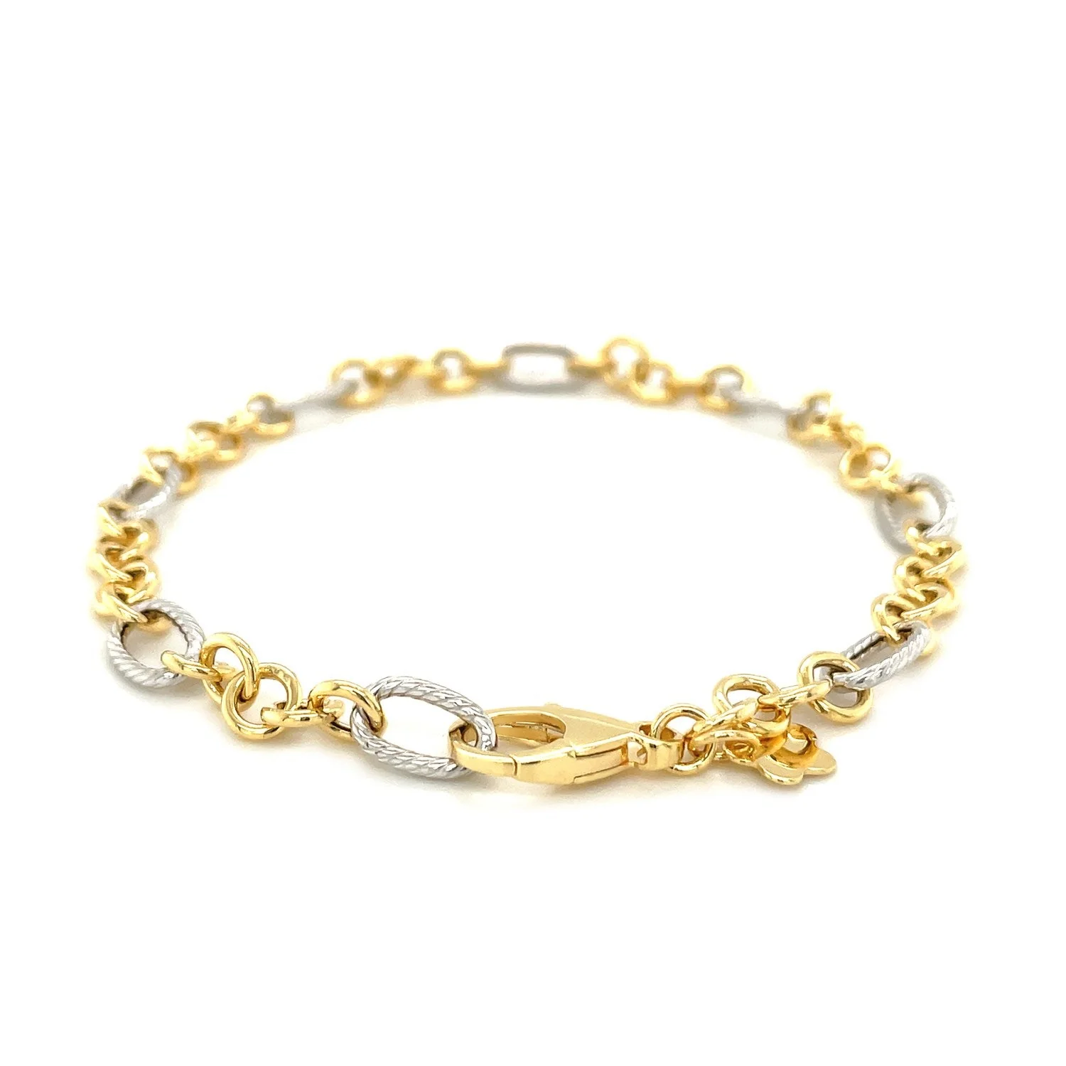 14k Two-Tone Gold Rope Motif Oval and Round Link Chain Bracelet - Image 7