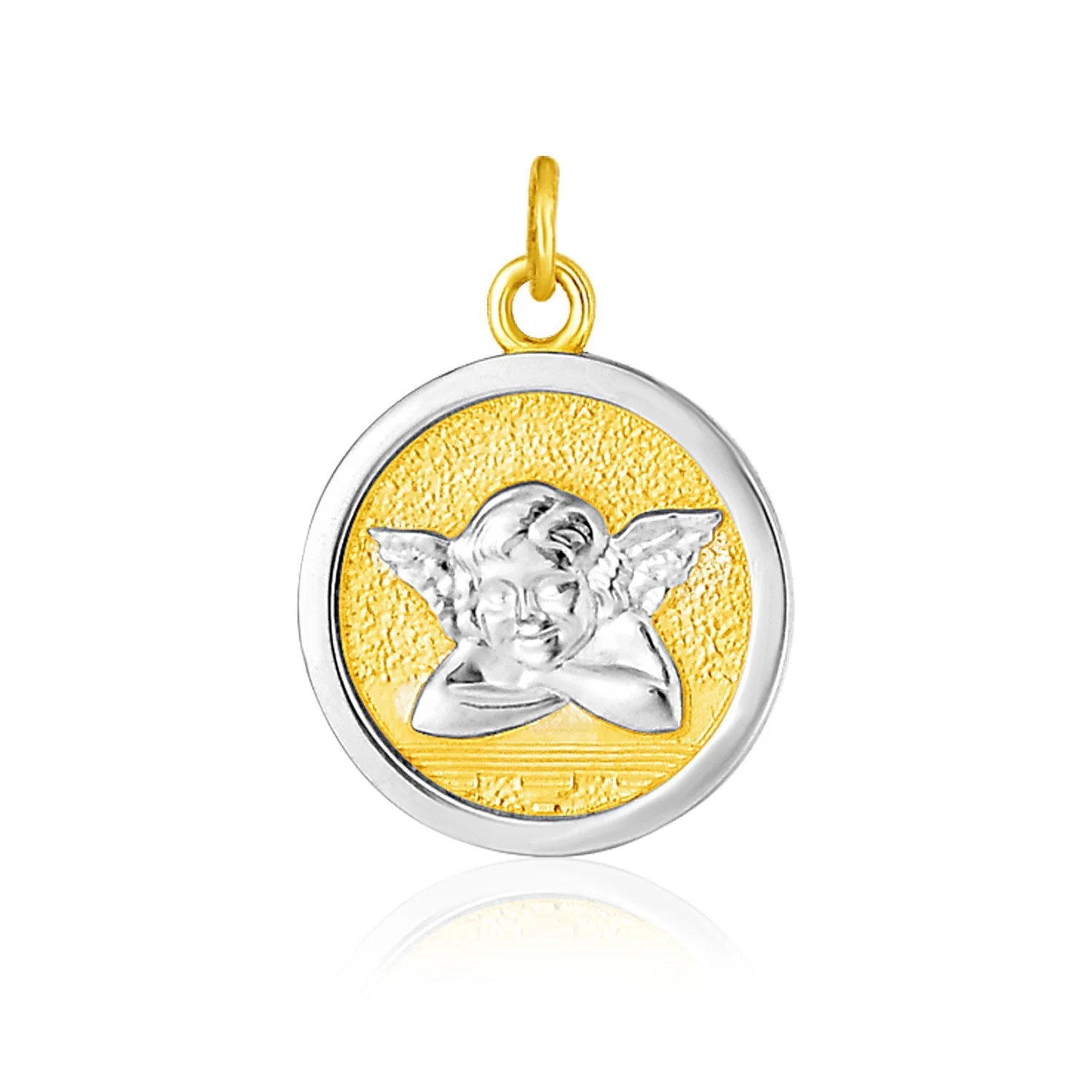 14k Two Tone Gold Round Angel Medal Pendant - Image 2