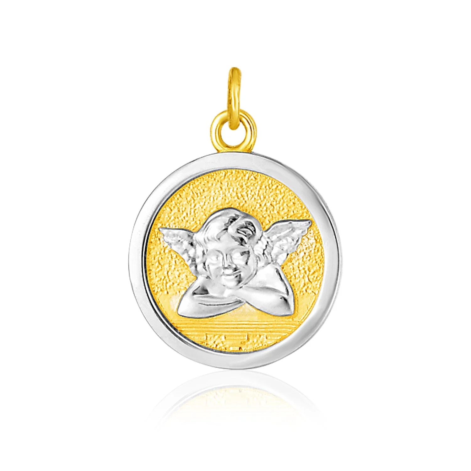 14k Two Tone Gold Round Angel Medal Pendant - Image 3