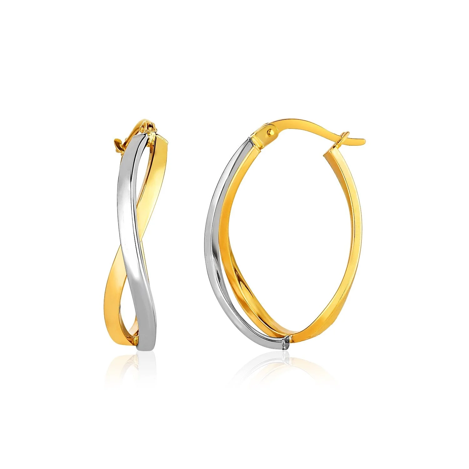 14k Two-Tone Gold Twisted Style Polished Hoop Earrings - Image 2