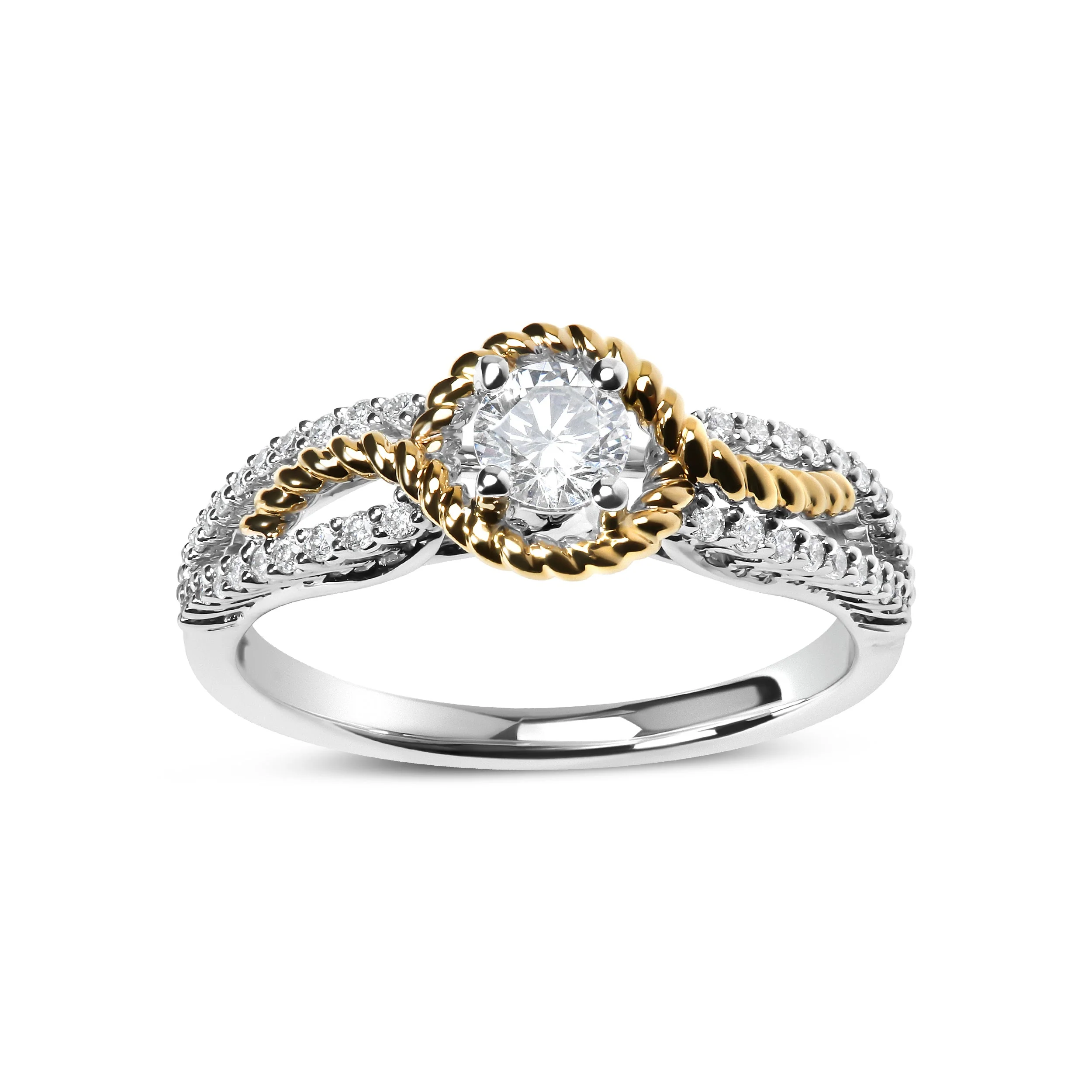 14K Two-Toned Gold Diamond 3/8 Cttw Diamond Split Shank and Beaded Halo Engagement Ring (G-H Color, VS2-SI1 Clarity) - Size 7 - Image 2