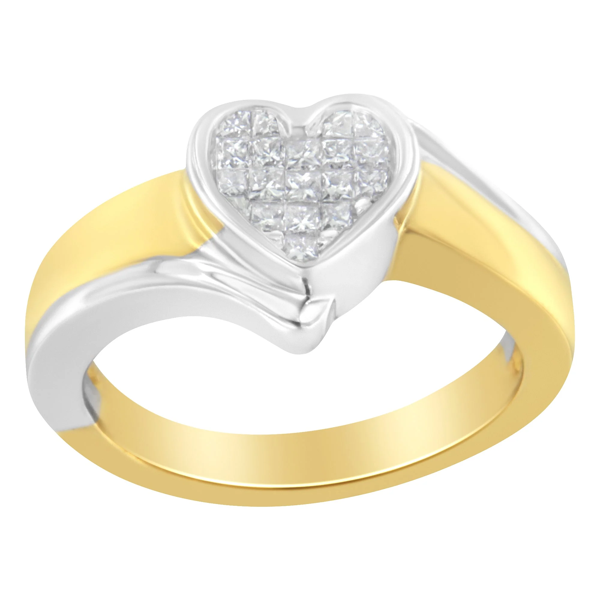 14K Two-Toned Gold Princess-Cut Diamond Heart Promise Ring (1/4 Cttw, H-I Color, I1-I2 Clarity) - Size 6 - Image 8