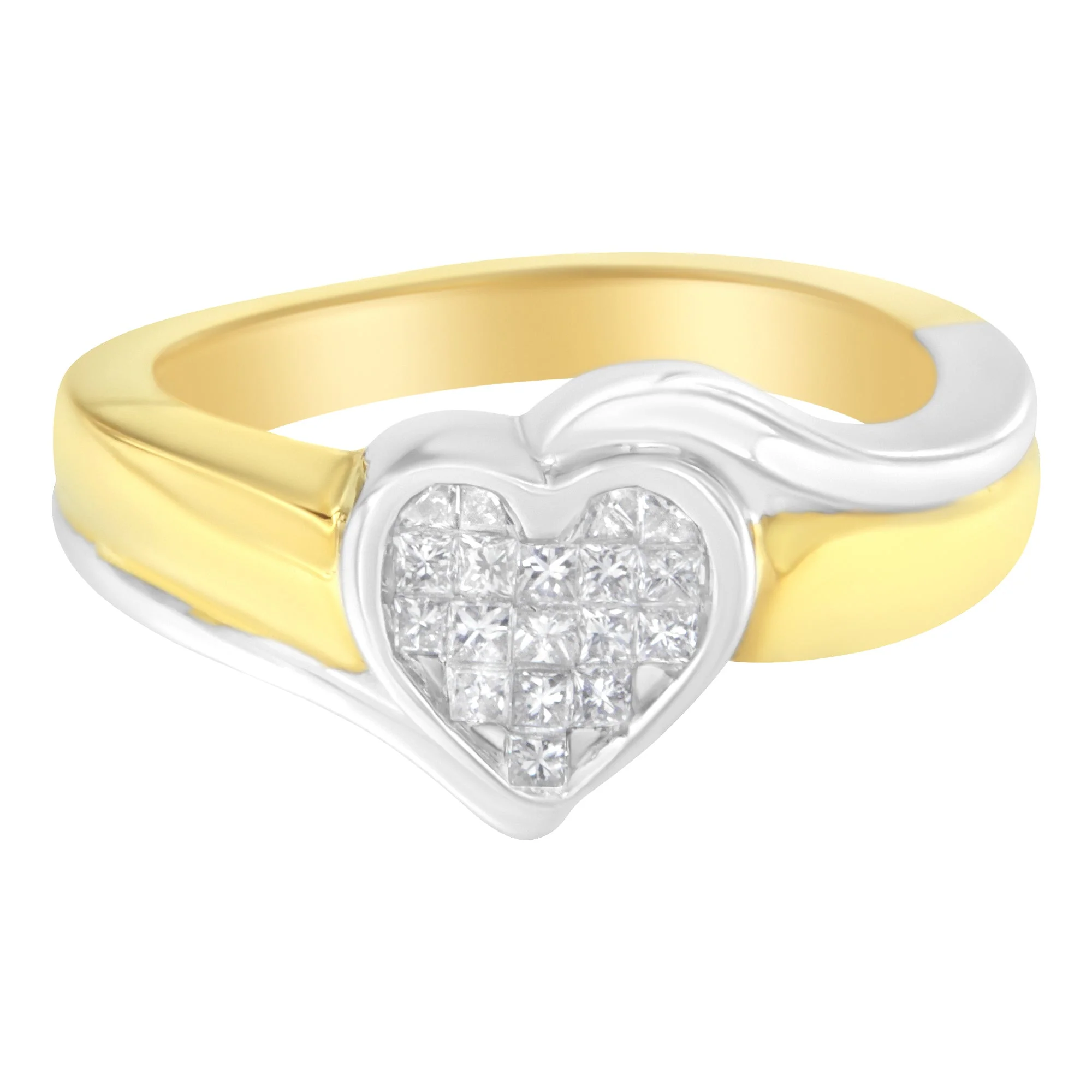 14K Two-Toned Gold Princess-Cut Diamond Heart Promise Ring (1/4 Cttw, H-I Color, I1-I2 Clarity) - Size 6 - Image 9
