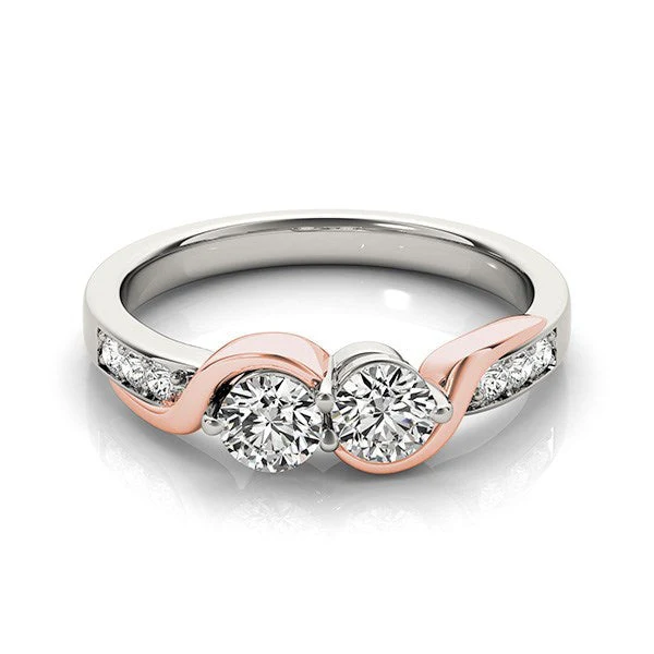14k White And Rose Gold Round Two Diamond Curved Band Ring (5/8 cttw) - Image 3