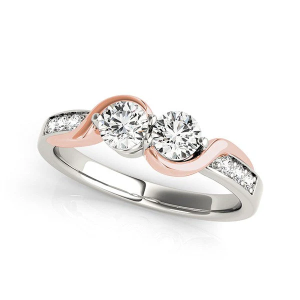 14k White And Rose Gold Round Two Diamond Curved Band Ring (5/8 cttw) - Image 4