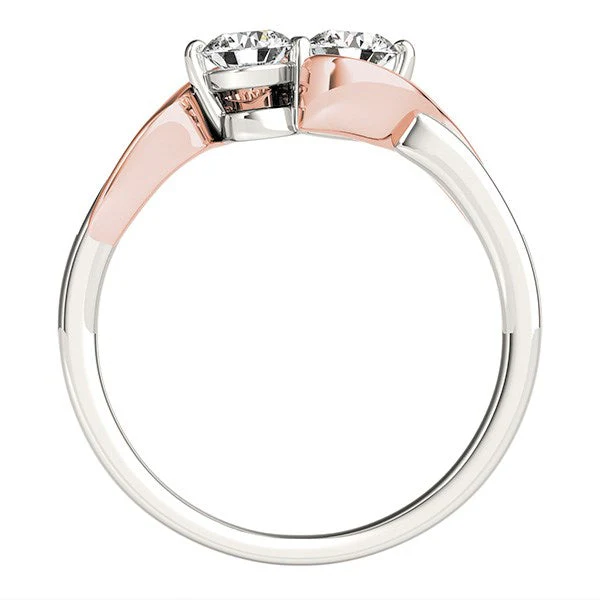 14k White And Rose Gold Round Two Diamond Curved Band Ring (5/8 cttw) - Image 5