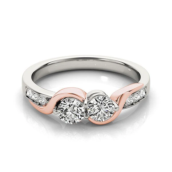 14k White And Rose Gold Round Two Diamond Curved Band Ring (5/8 cttw) - Image 6