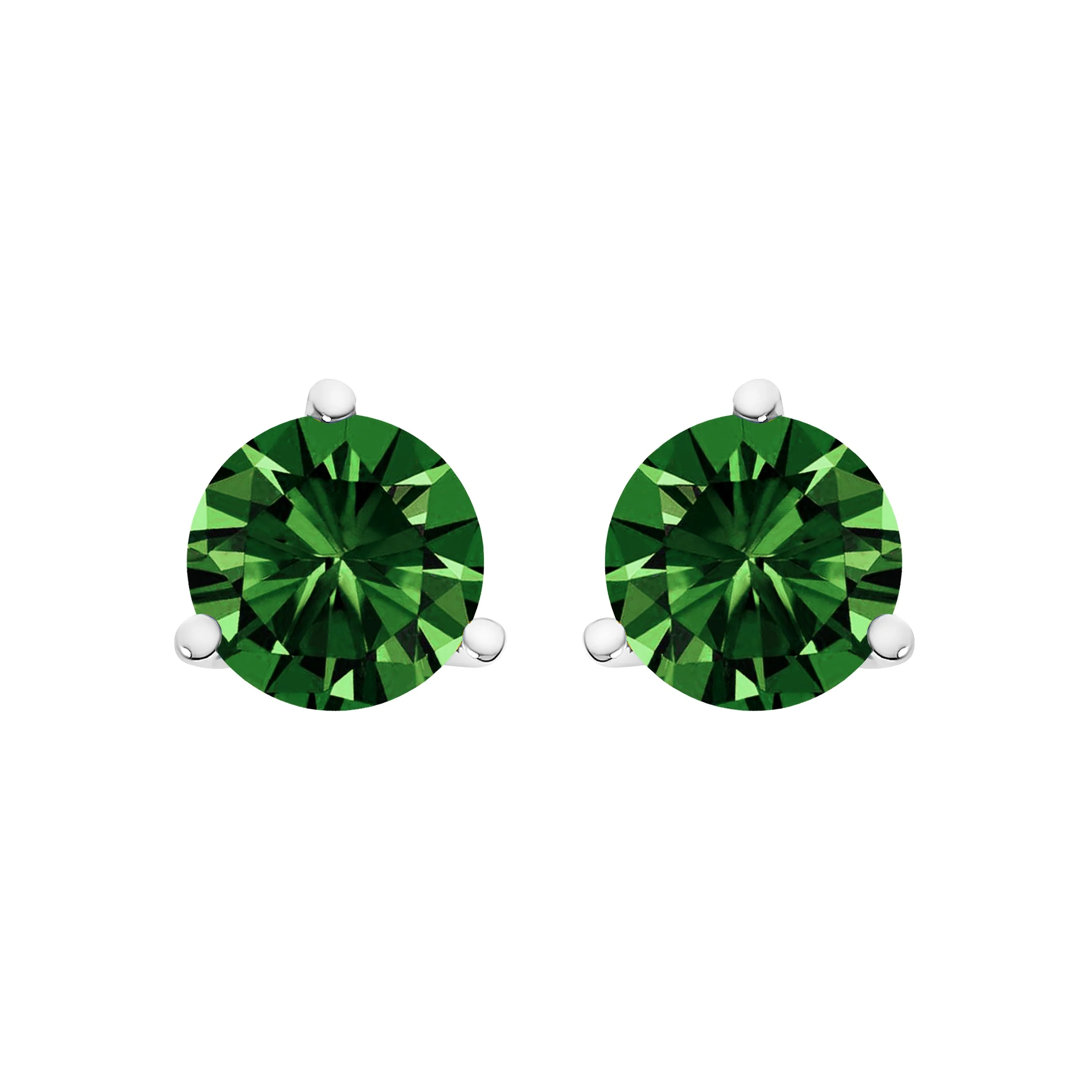 14K White Gold 1.0 Cttw 3-Prong Martini Set Lab Grown Green Diamond Solitaire Stud Earrings - Image 4