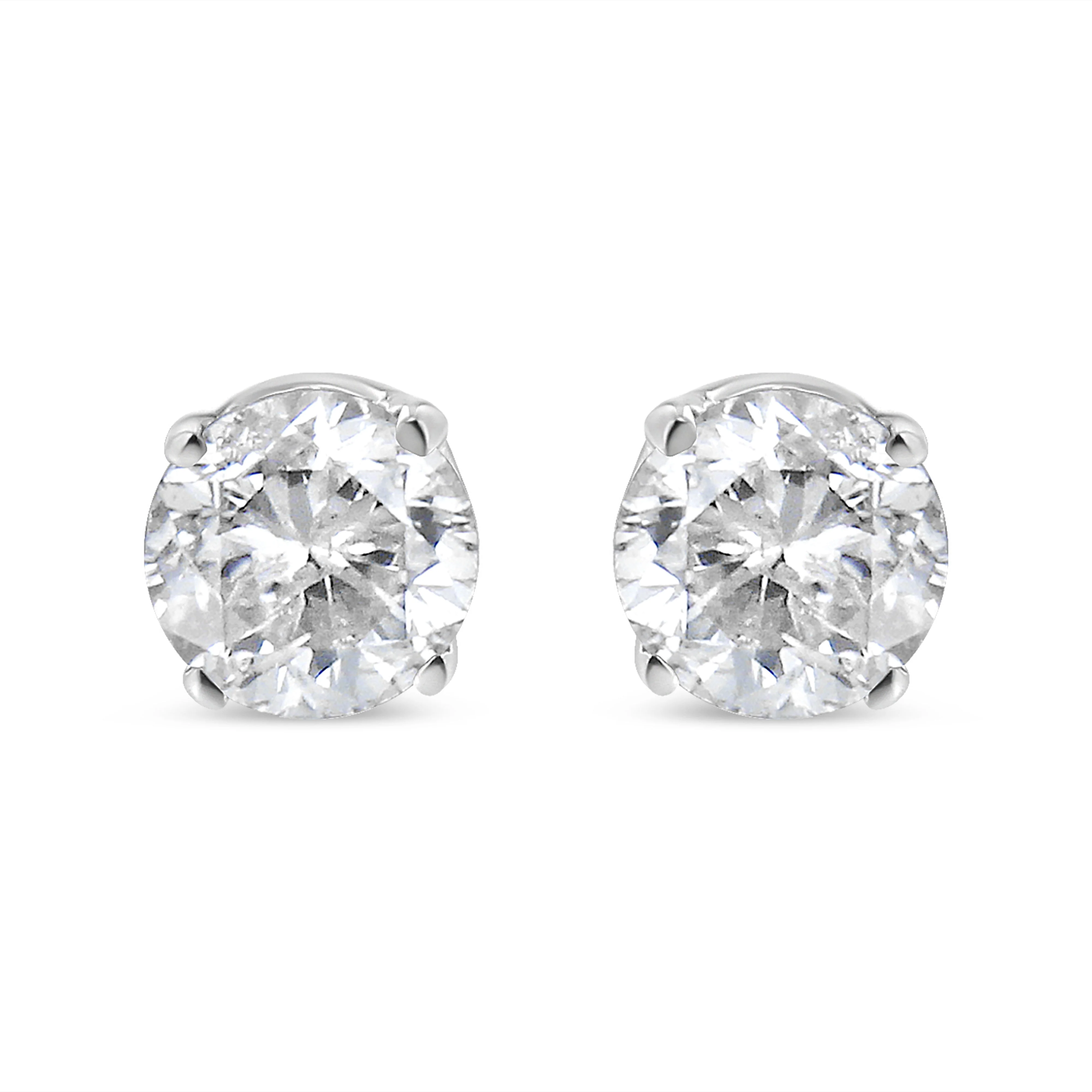 14K White Gold 1.0 Cttw 4-Prong Set Brilliant Round-Cut Solitaire Lab Grown Diamond Push Back Stud Earrings (E-F Color, VVS2-VS1 Clarity)