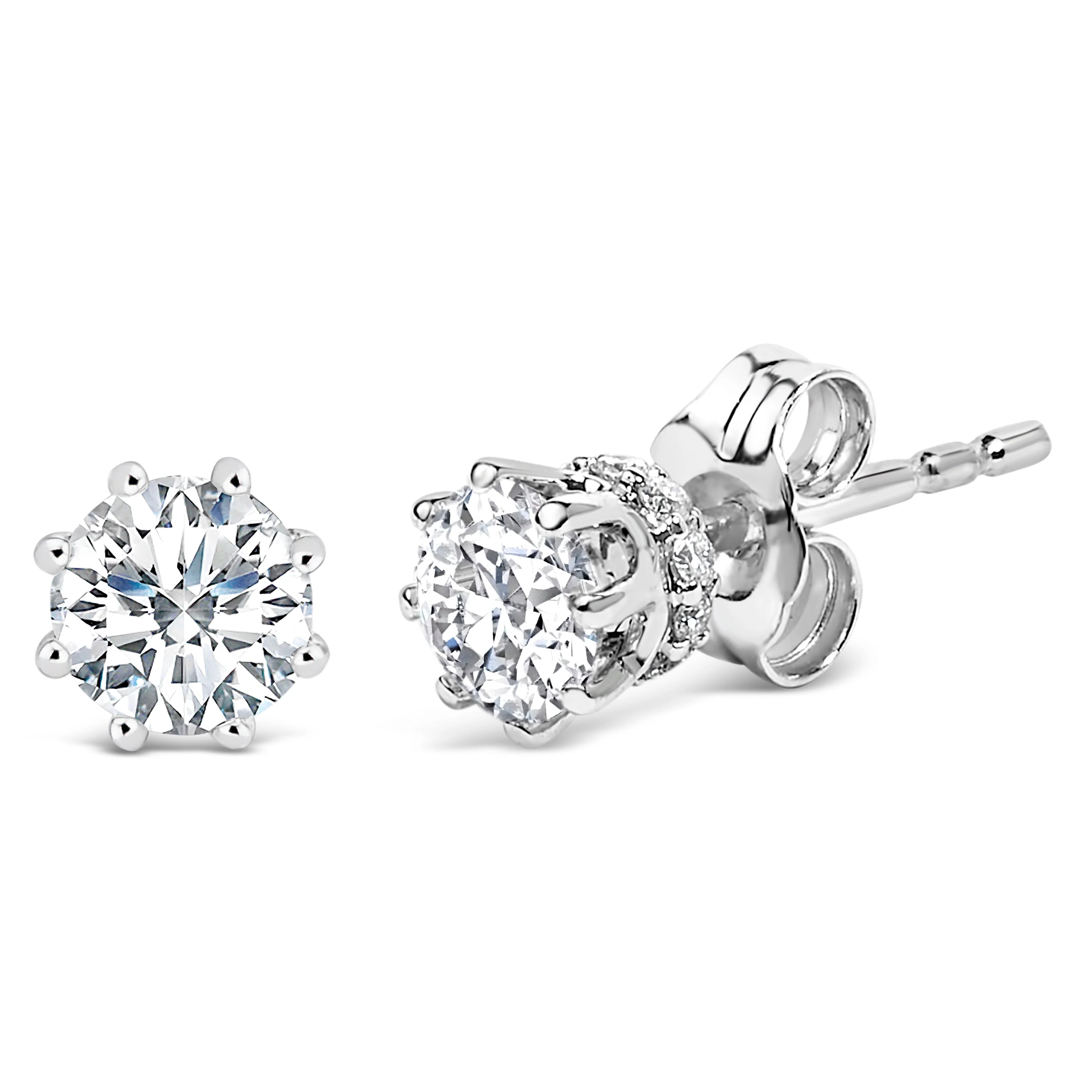 14K White Gold 1.0 Cttw Lab-Grown Diamond 8 Prong Hidden Halo Stud Earrings (F-G Color, VS1-VS2 Clarity) - Image 2