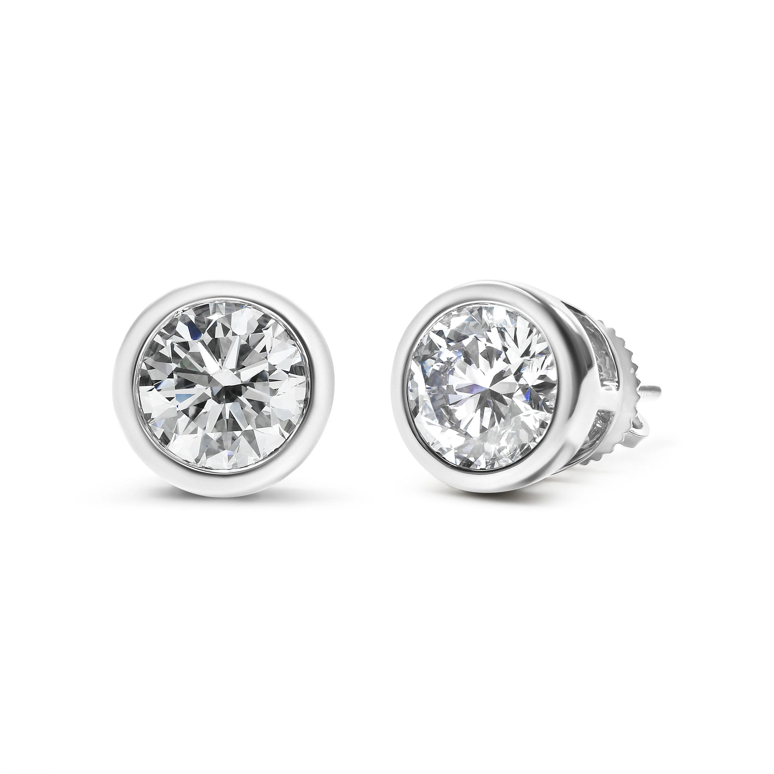 14K White Gold 1.0 Cttw Lab Grown Diamond Screw-Back Classic Bezel Solitaire Stud Earrings (G-H Color, VS2-SI1 Clarity) - Image 2