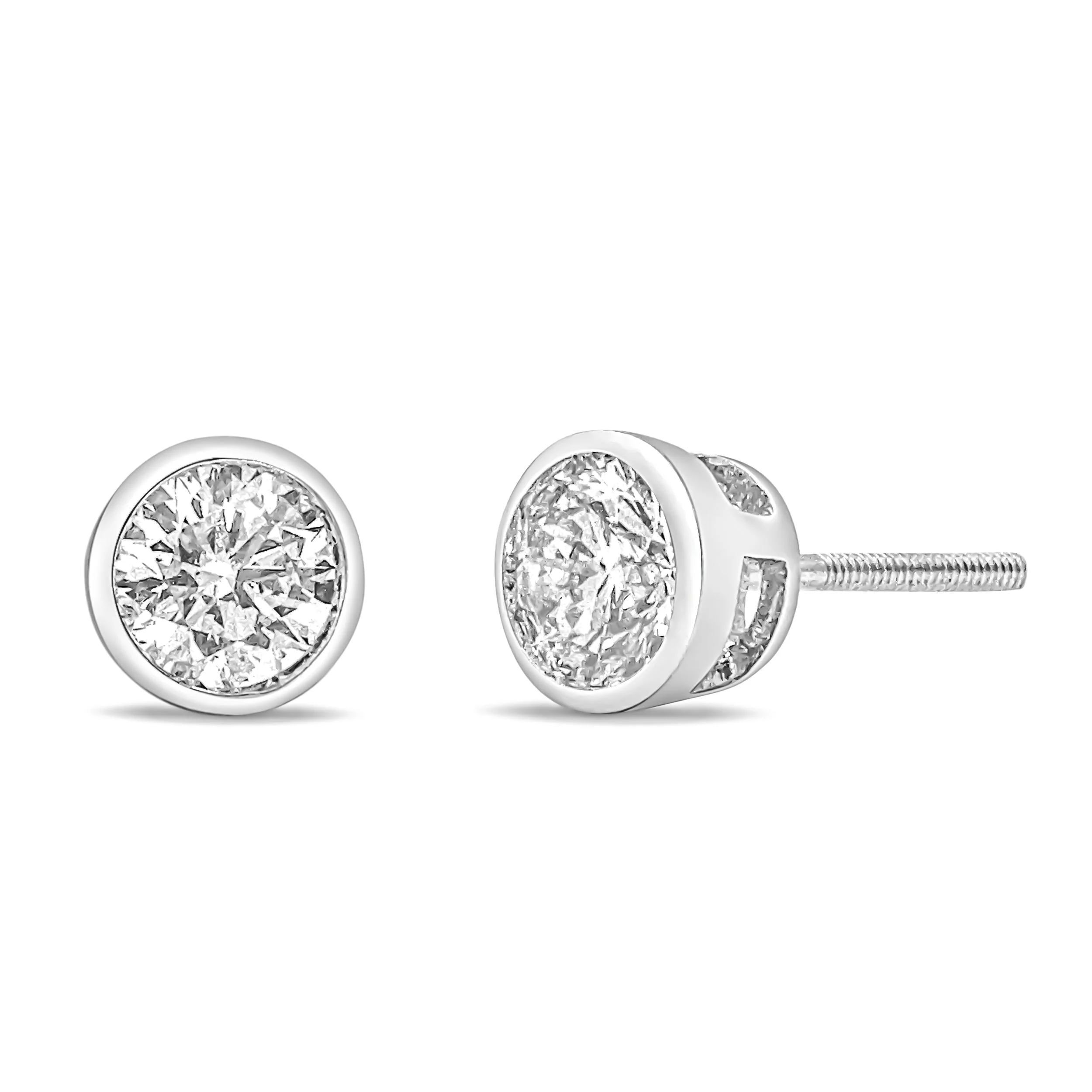 14K White Gold 1.0 Cttw Lab Grown Diamond Screw-Back Classic Bezel Solitaire Stud Earrings (G-H Color, VS2-SI1 Clarity) - Image 3