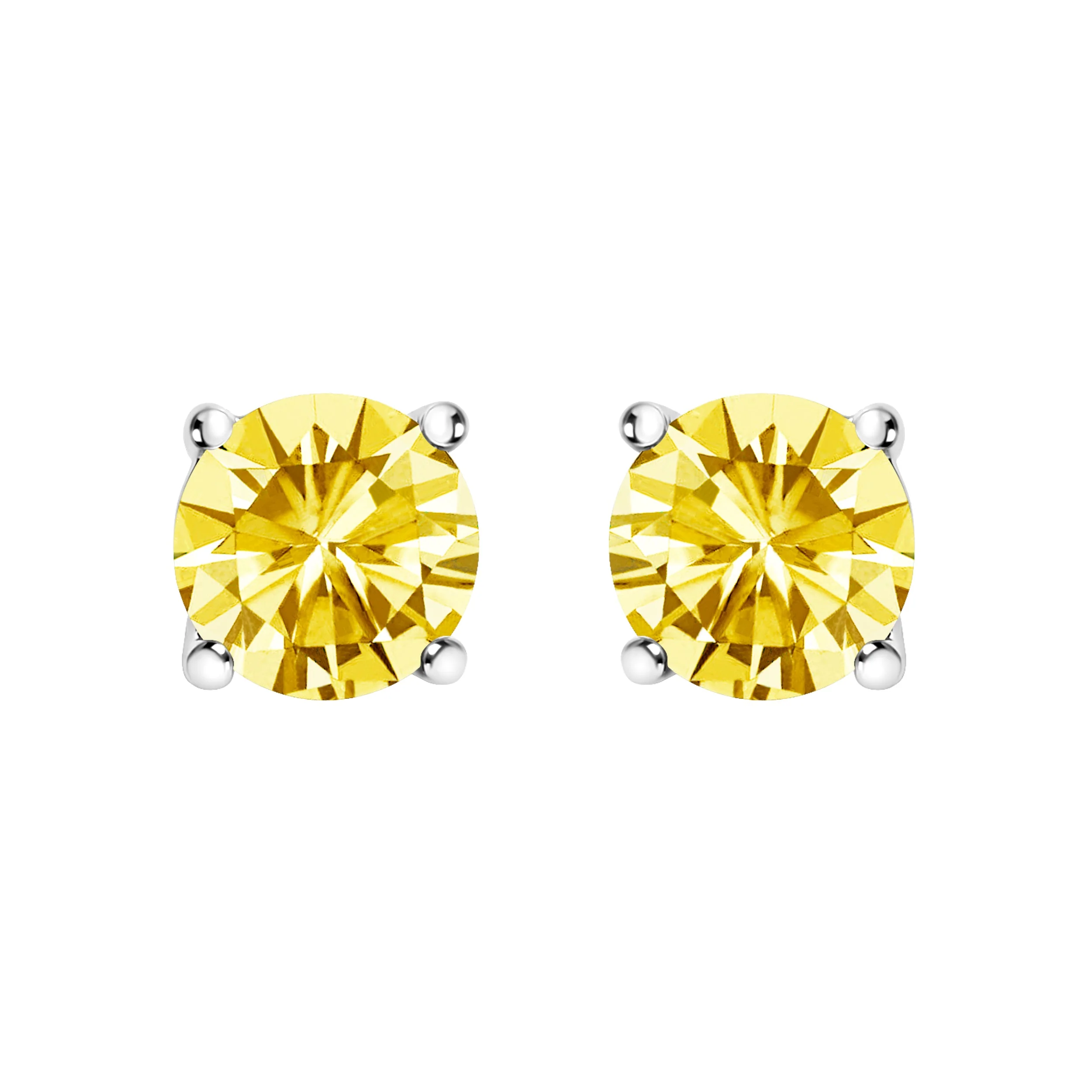 14K White Gold 1.0 Cttw Lab Grown Yellow Diamond Solitaire Stud Earrings (Yellow Color, VS2-SI1 Clarity)