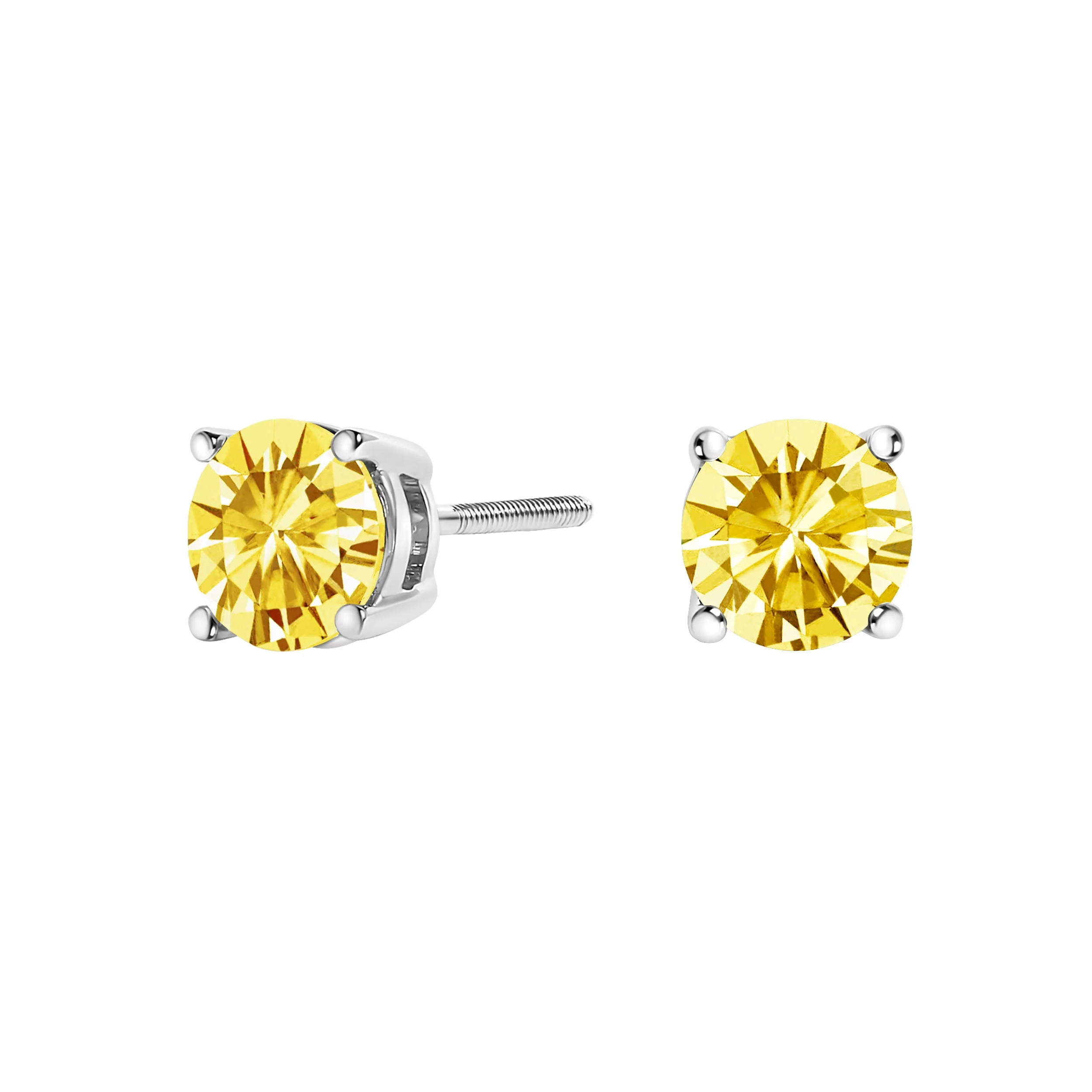 14K White Gold 1.0 Cttw Lab Grown Yellow Diamond Solitaire Stud Earrings (Yellow Color, VS2-SI1 Clarity) - Image 2