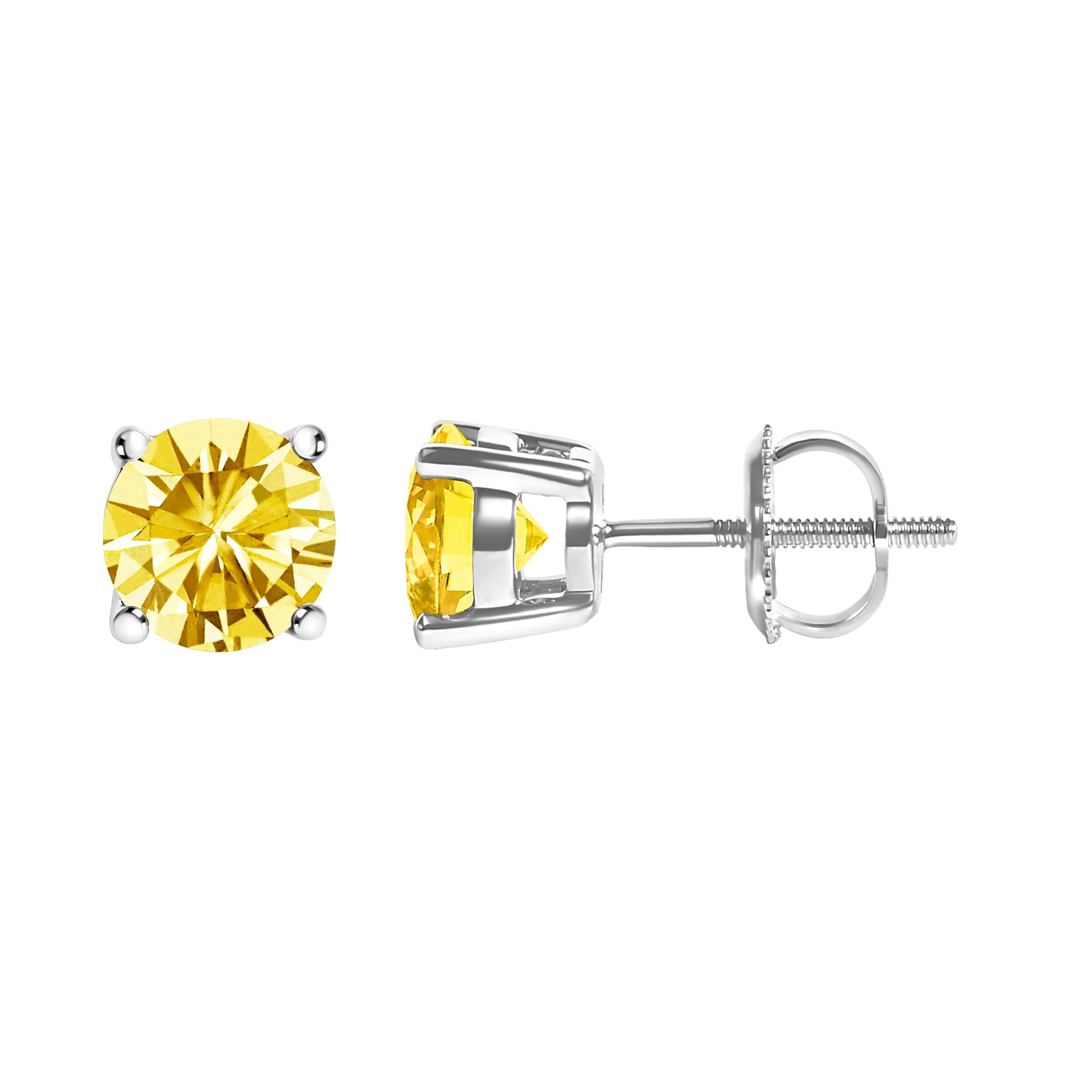 14K White Gold 1.0 Cttw Lab Grown Yellow Diamond Solitaire Stud Earrings (Yellow Color, VS2-SI1 Clarity) - Image 3