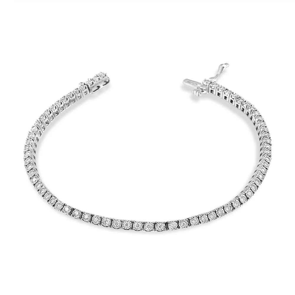 14K White Gold 1.0 Cttw Miracle Set Round-Cut Lab Grown Diamond Illusion Tennis Bracelet (F-G Color, VS2-SI1 Clarity) Size 7" - Image 2