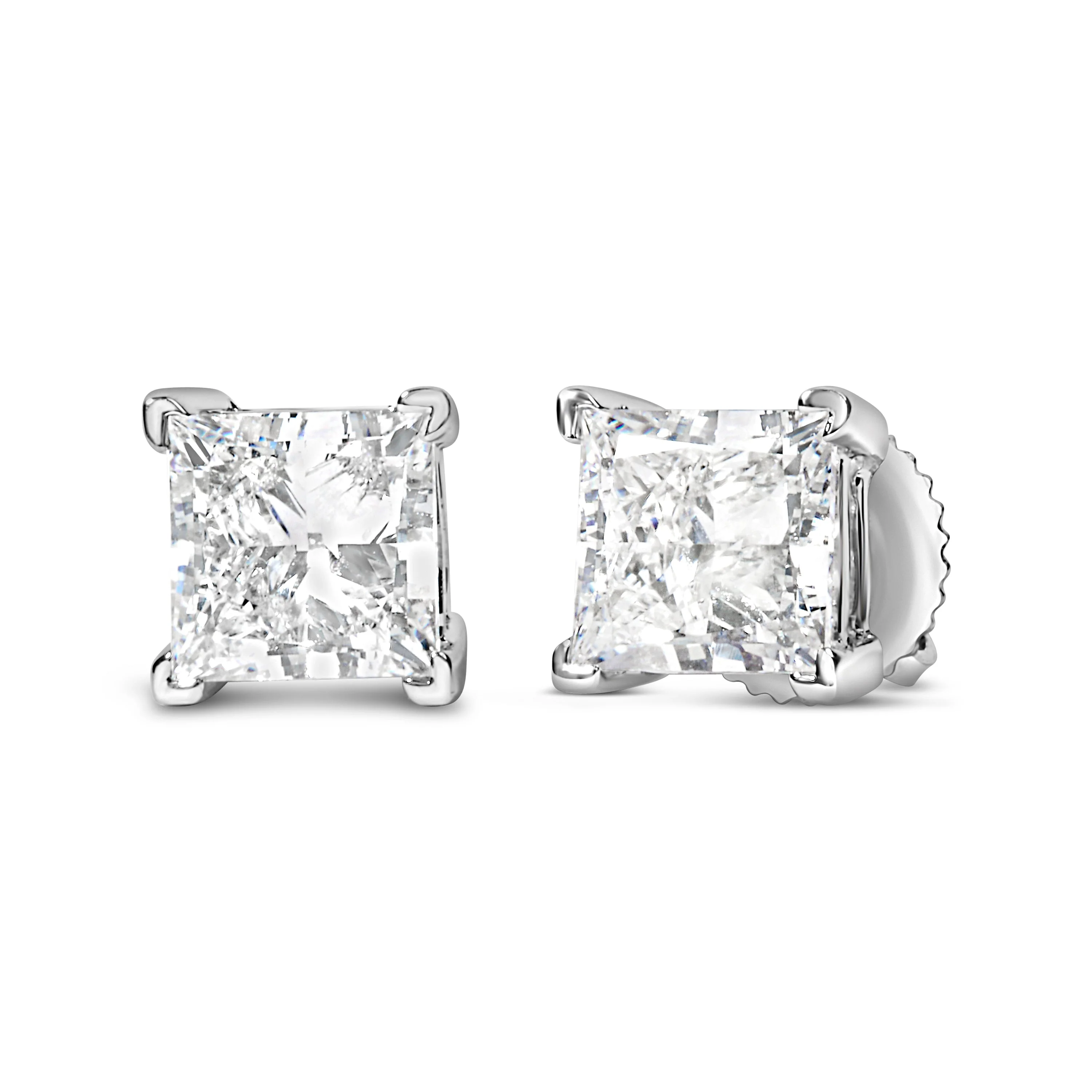 14K White Gold 1.0 Cttw Princess Cut Lab Grown Diamond Solitaire Stud Earrings (F-G Color, VS2-SI1 Clarity) - Image 2