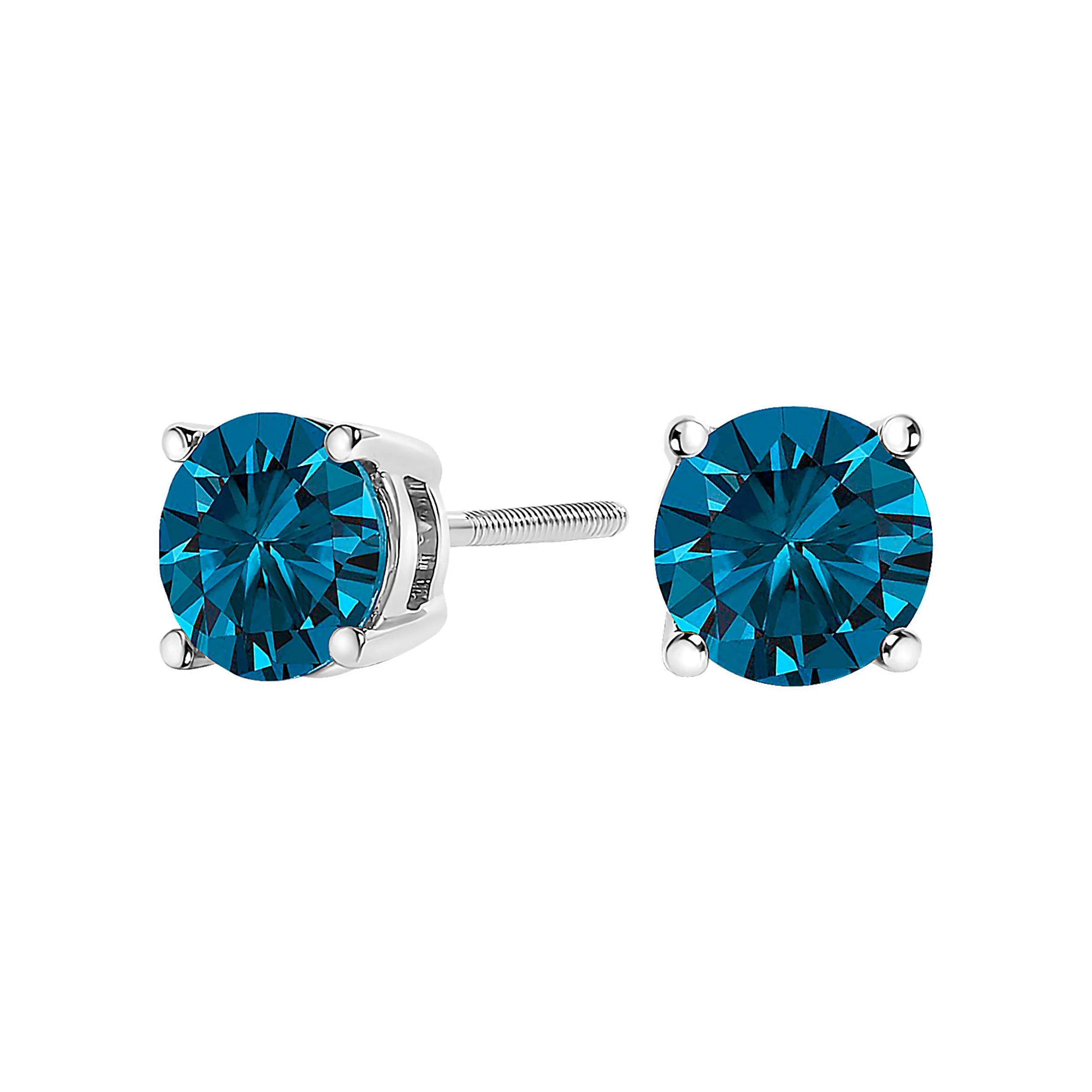 14K White Gold 1.00 Cttw Blue Lab Grown Diamond Stud Earrings with Screw Backs - Image 2