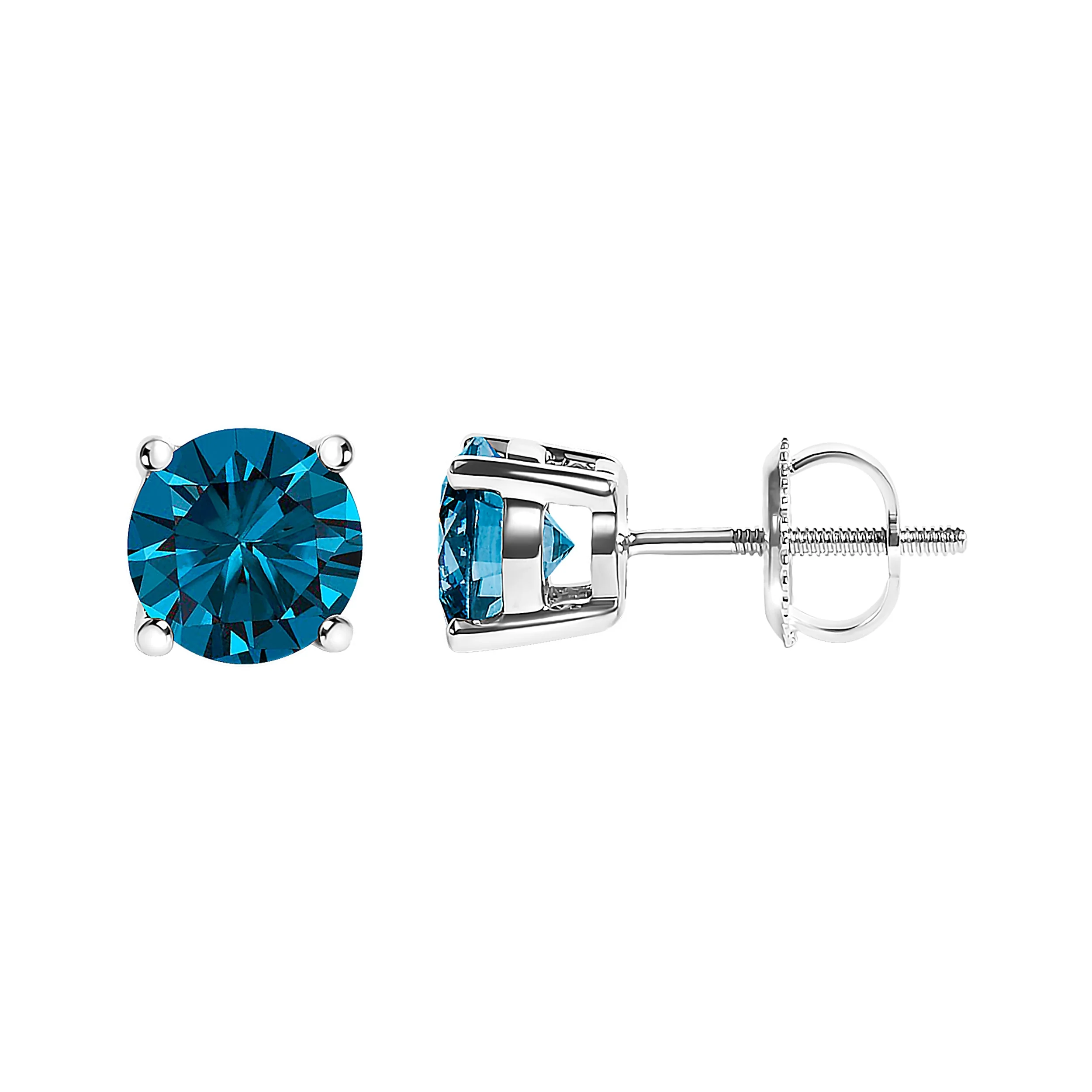 14K White Gold 1.00 Cttw Blue Lab Grown Diamond Stud Earrings with Screw Backs - Image 3
