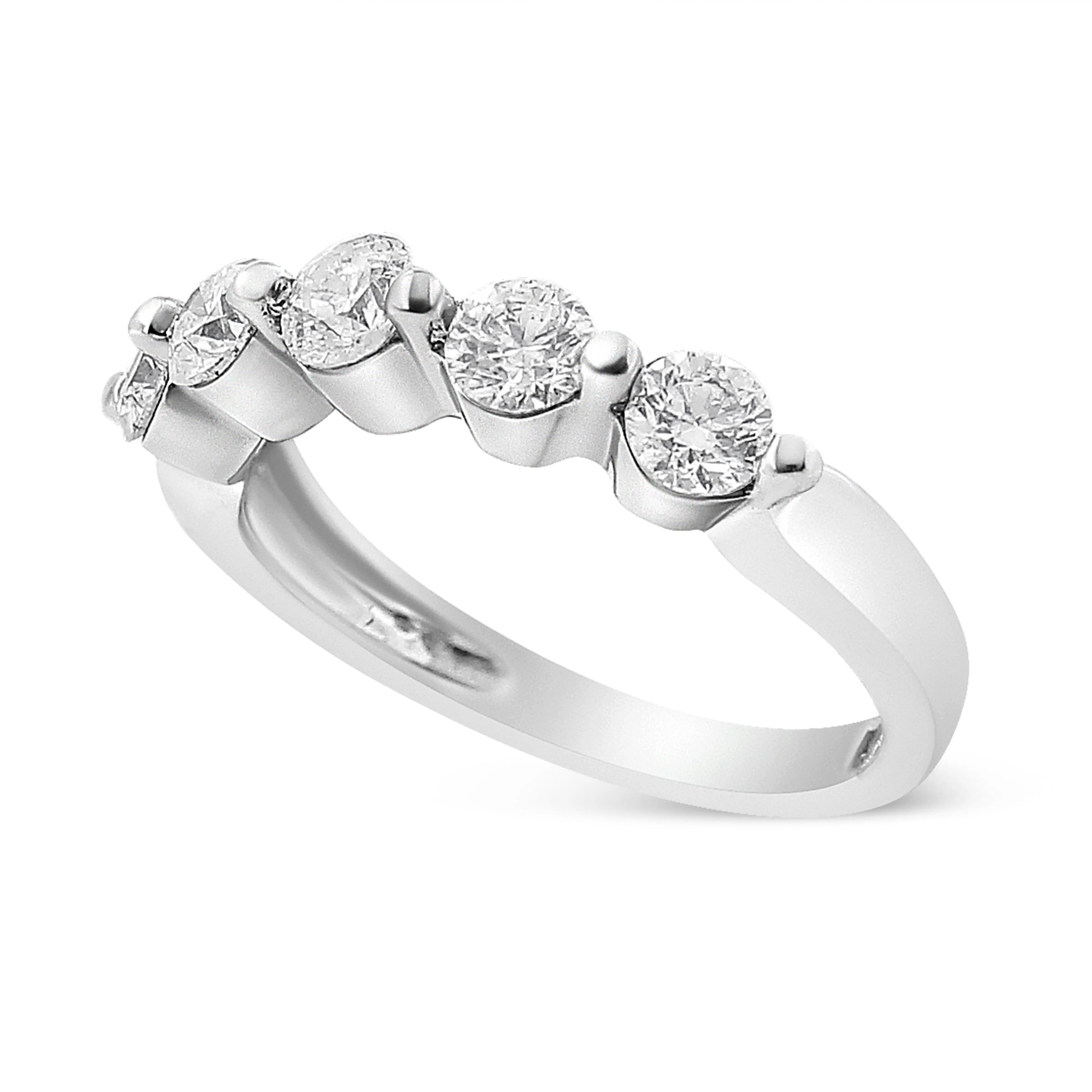 14K White Gold 1.00 Cttw Brilliant Round Cut Diamond 5-Stone Band Ring (H-I Color, SI2-I1 Clarity) - Ring Size 7 - Image 2