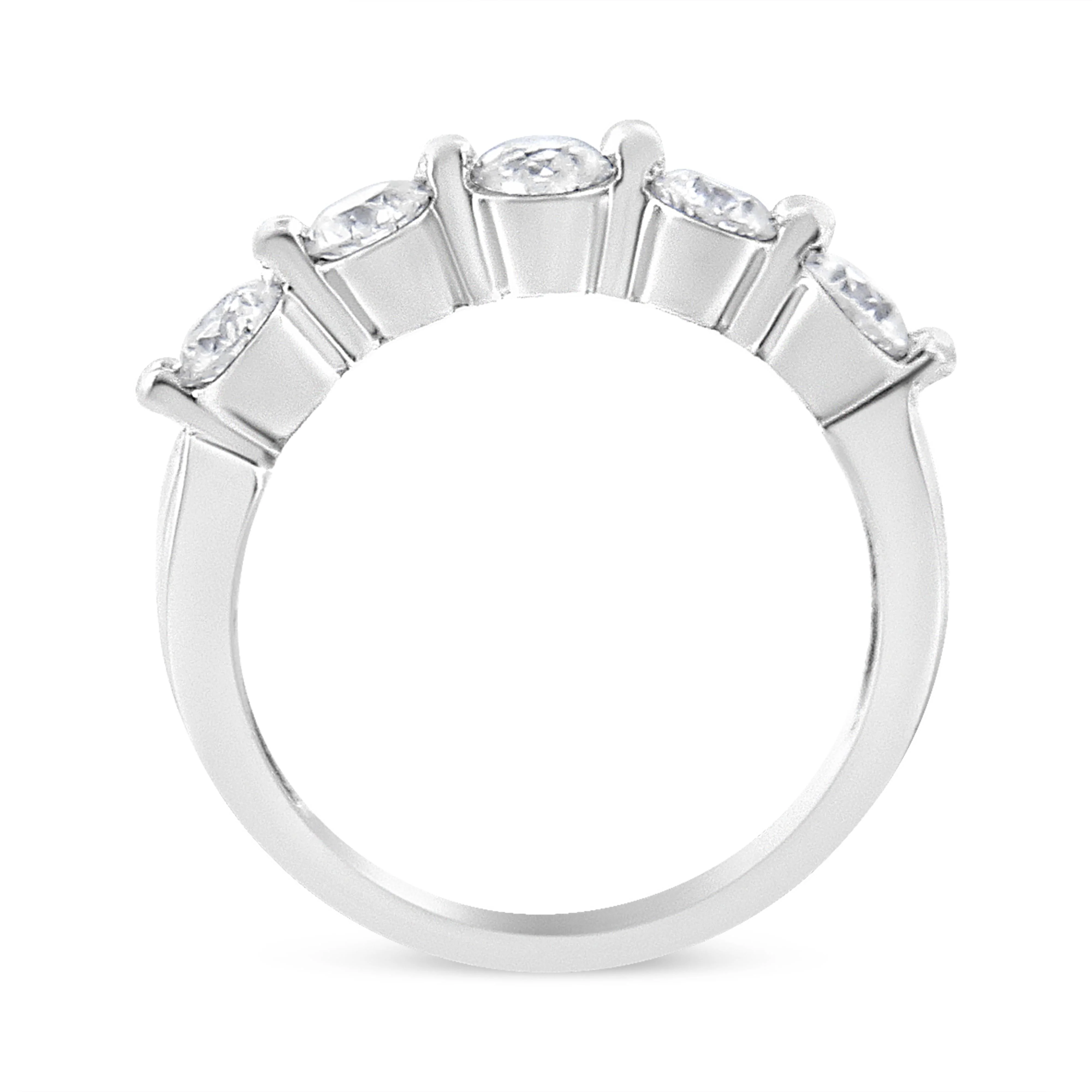 14K White Gold 1.00 Cttw Brilliant Round Cut Diamond 5-Stone Band Ring (H-I Color, SI2-I1 Clarity) - Ring Size 7 - Image 3