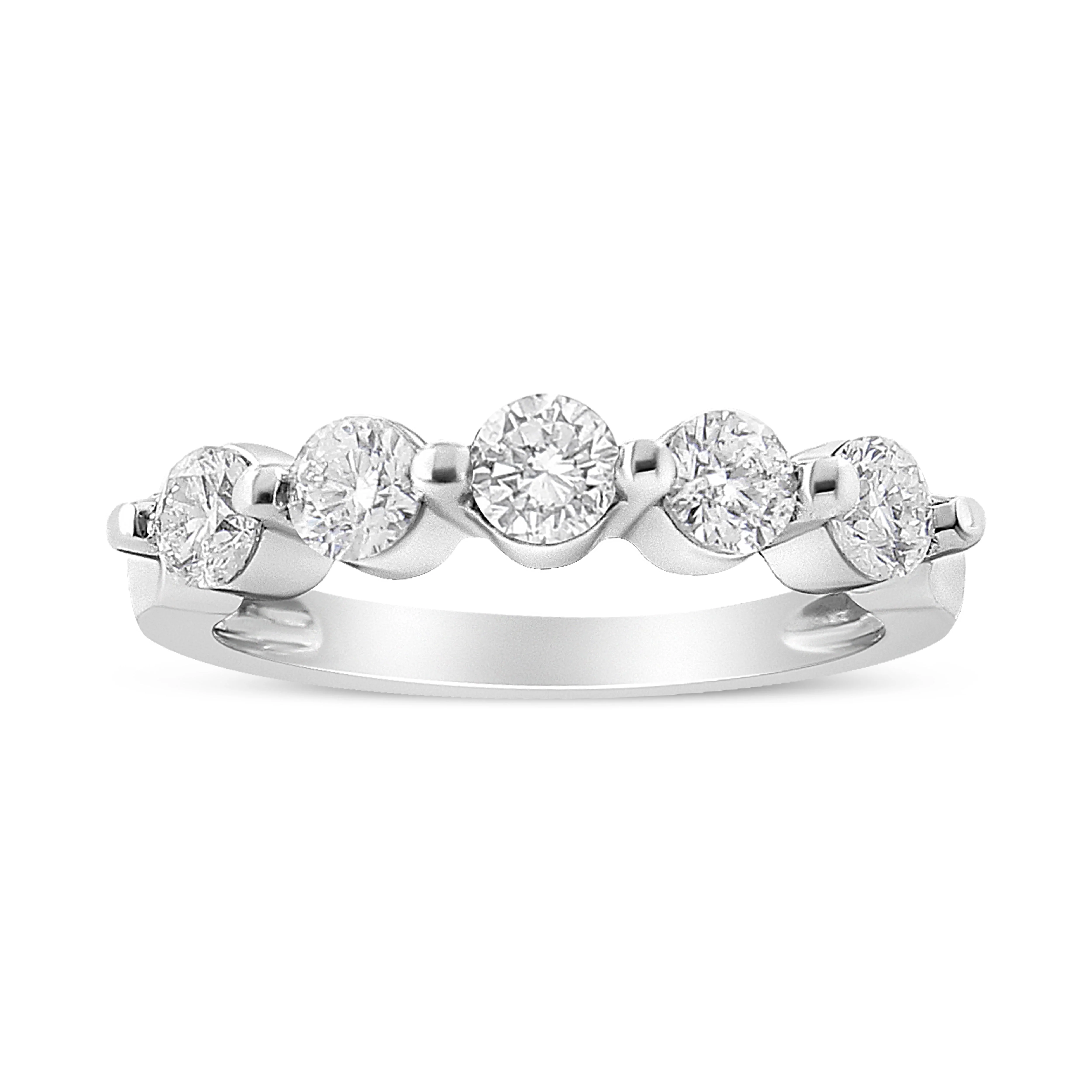 14K White Gold 1.00 Cttw Brilliant Round Cut Diamond 5-Stone Band Ring (H-I Color, SI2-I1 Clarity) - Ring Size 7 - Image 4