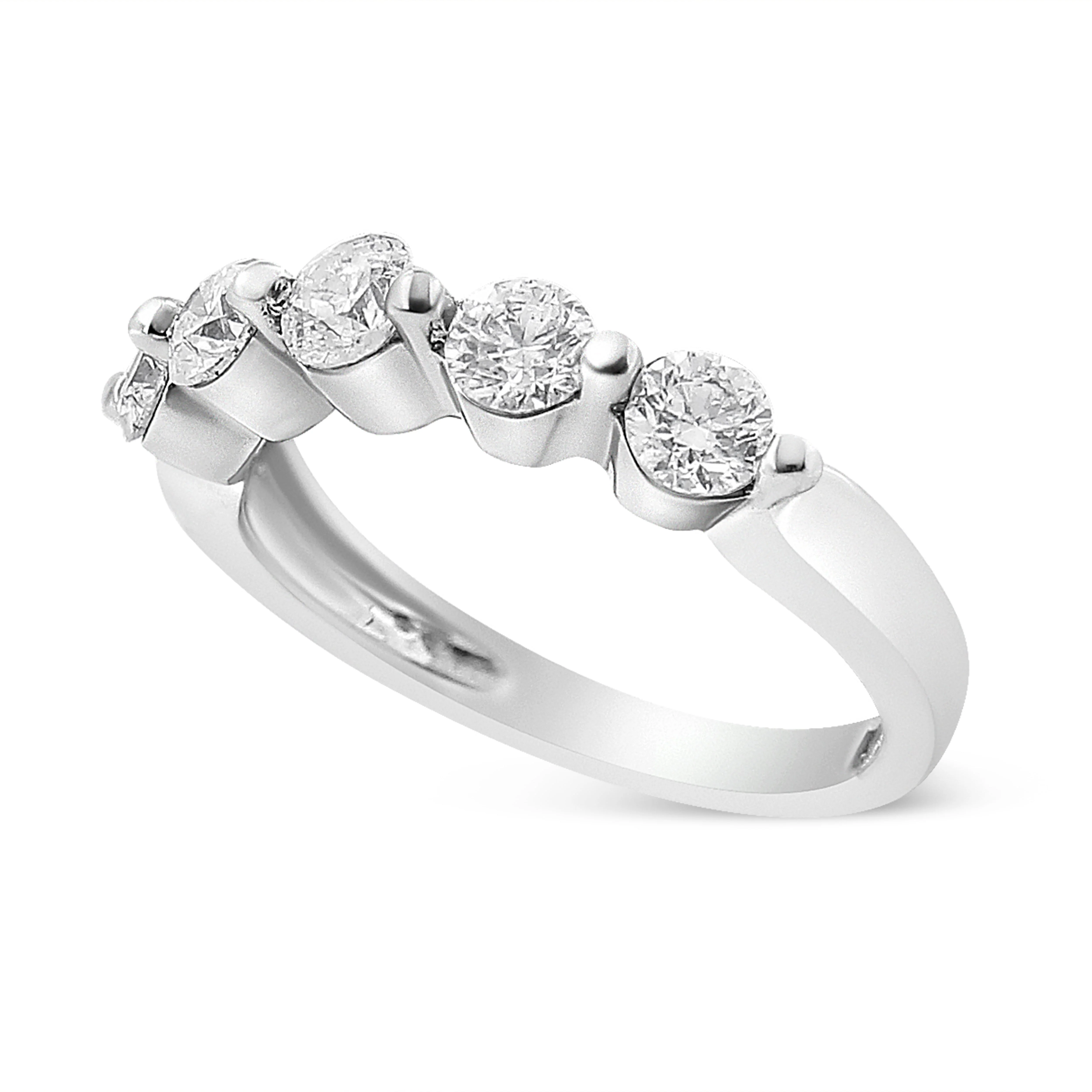 14K White Gold 1.00 Cttw Brilliant Round Cut Diamond 5-Stone Band Ring (H-I Color, SI2-I1 Clarity) - Ring Size 7 - Image 5