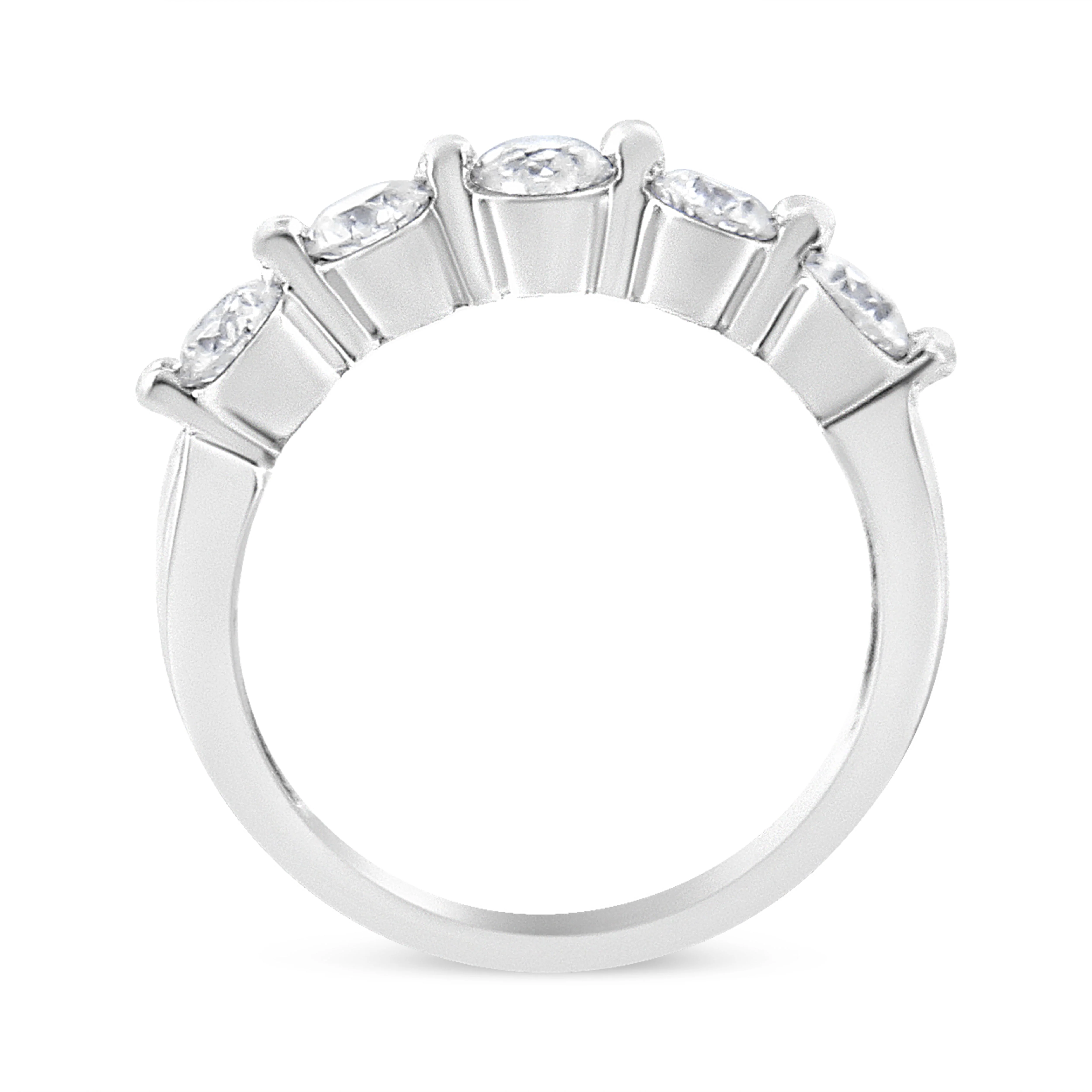 14K White Gold 1.00 Cttw Brilliant Round Cut Diamond 5-Stone Band Ring (H-I Color, SI2-I1 Clarity) - Ring Size 7 - Image 6
