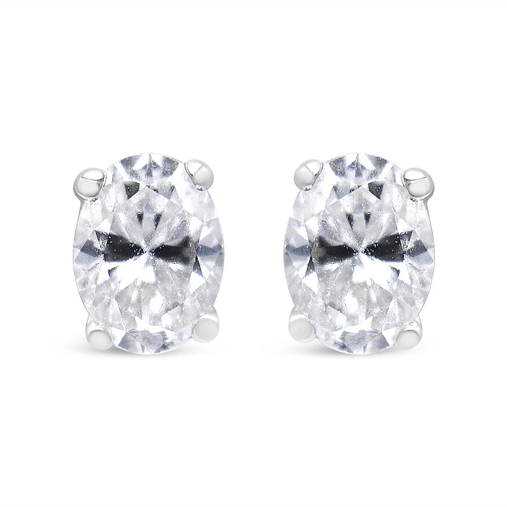 14K White Gold 1.00 Cttw Lab Grown Oval Solitaire Diamond Stud Earrings (F-G Color, VS2-SI1 Clarity) - Image 2