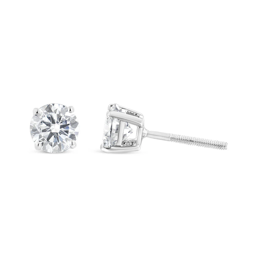 14K White Gold 1.00 Cttw Round Brilliant-Cut Diamond Classic 4-Prong Stud Earrings with Screw Backs (H-I Color, I1-I2 Clarity) - Image 6