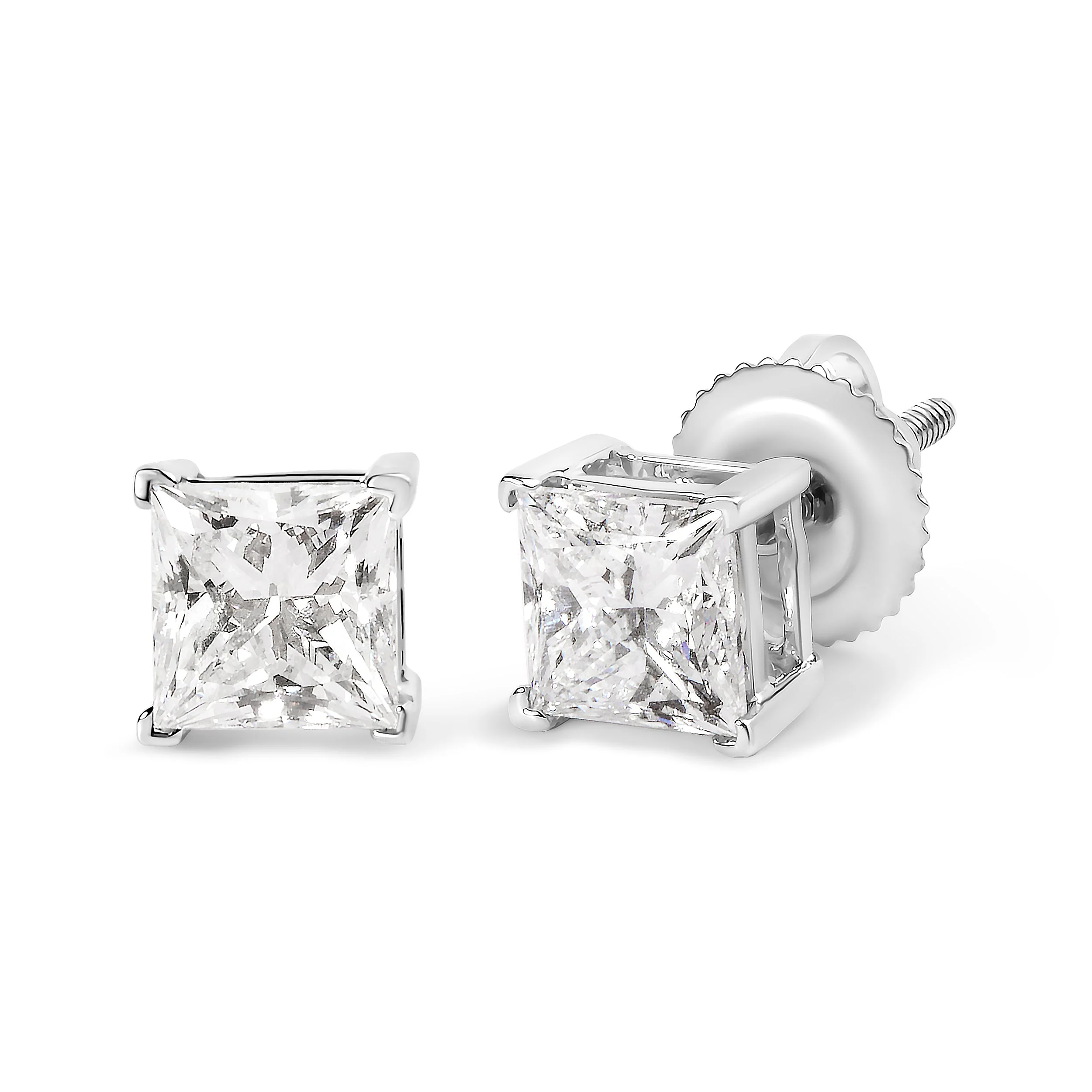 14K White Gold 1 1/2 Cttw Clarity Enhanced Princess Cut Diamond Solitaire Stud Earrings (I-J Color, I1-I2 Clarity) - Image 6