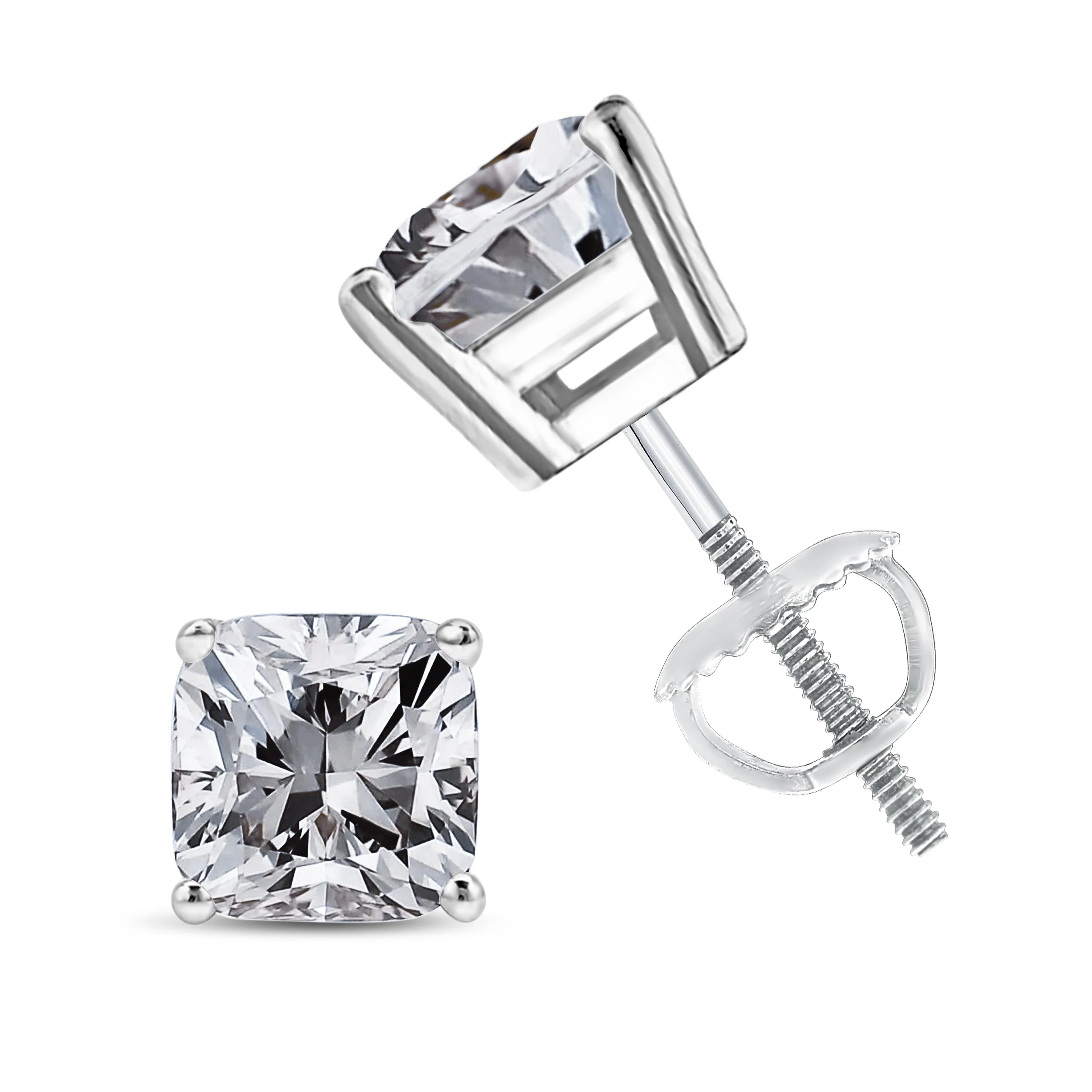 14K White Gold 1 1/2 Cttw Clarity Enhanced Princess Cut Diamond Solitaire Stud Earrings (I-J Color, I1-I2 Clarity) - Image 8