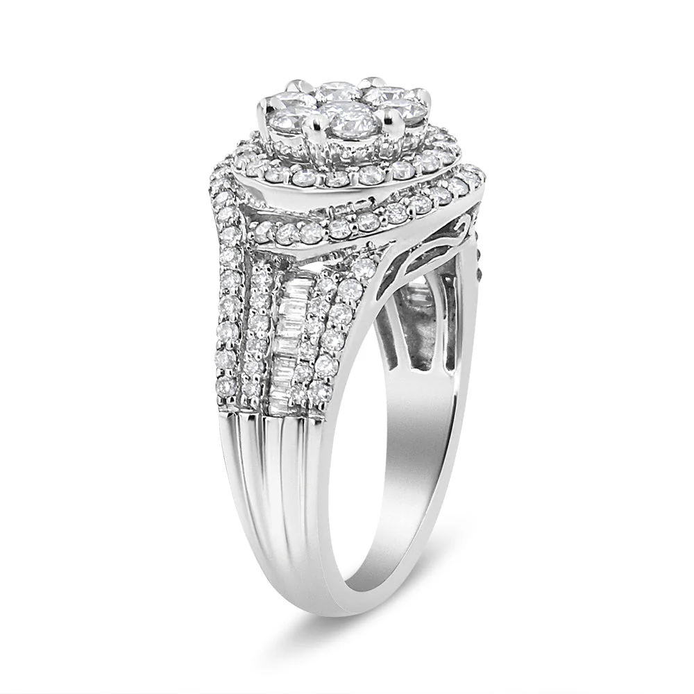 14K White Gold 1 1/2 Cttw Diamond Floral Cluster and Studded Shank Halo Ring (H-I Color, SI2-I1 Clarity) - Ring Size 7 - Image 3